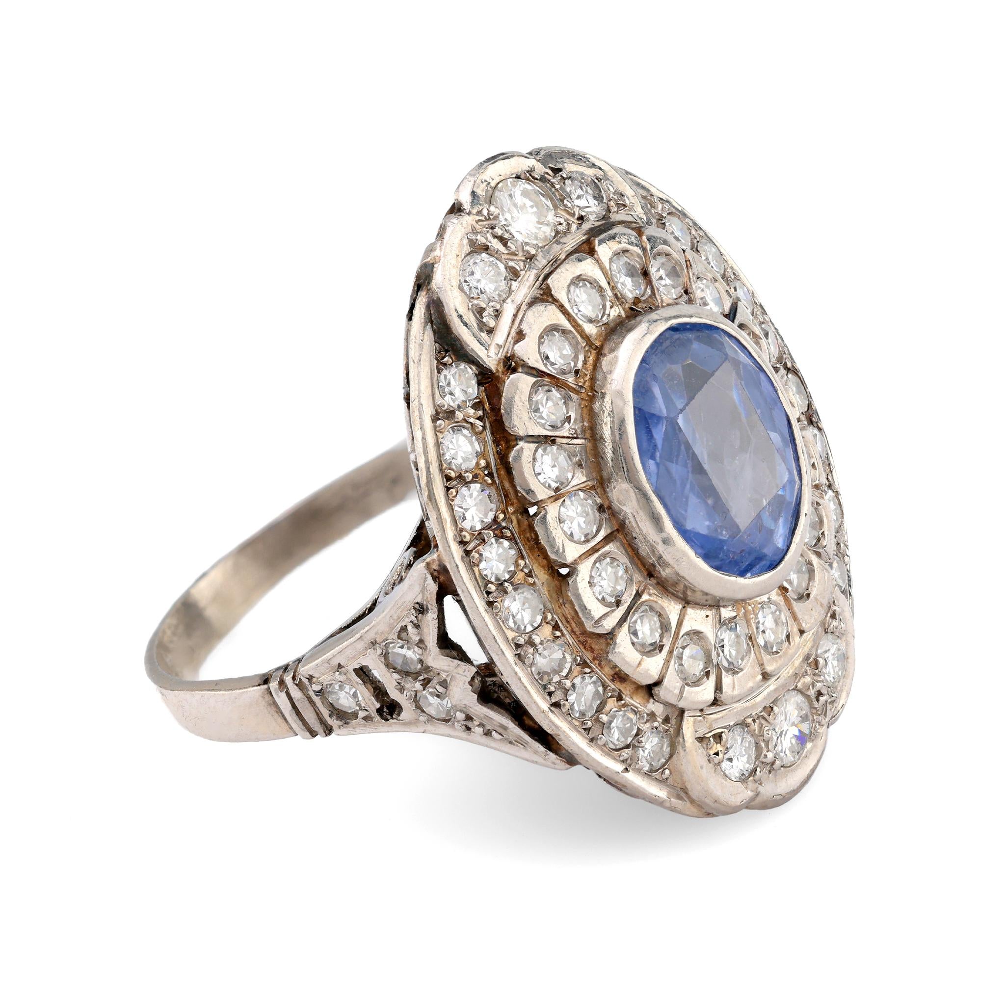Vintage Mid Century Sapphire and Diamond Ring in 18K White Gold – Elegant Engagement, Wedding, or Anniversary Jewelry Gift for Women