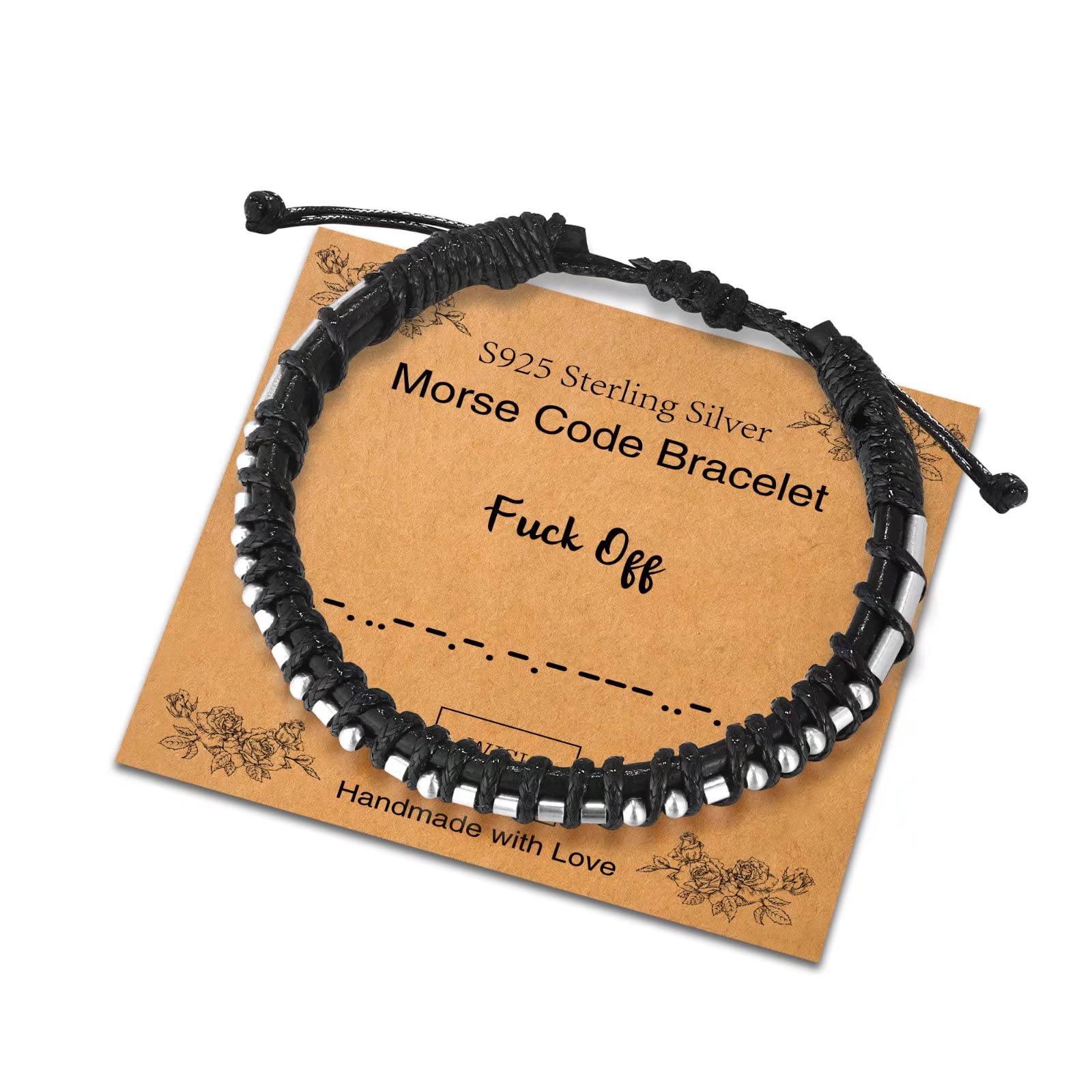 Sterling Silver Morse Code Bracelet for Women & Men - Adjustable Leather Bracelet with Inspirational Message - Unique Friendship & Birthday Gift Jewelry for Couples, Best Friends, and Loved Ones - Perfect for Everyday Wear, Special Occasions, and Meaningful Gifts