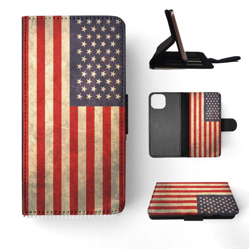 USA Flag Flip Wallet Phone Case for Apple iPhone 15 - Patriotic Leather Cover with Card Slots & Stand Feature for Daily Use & Travel