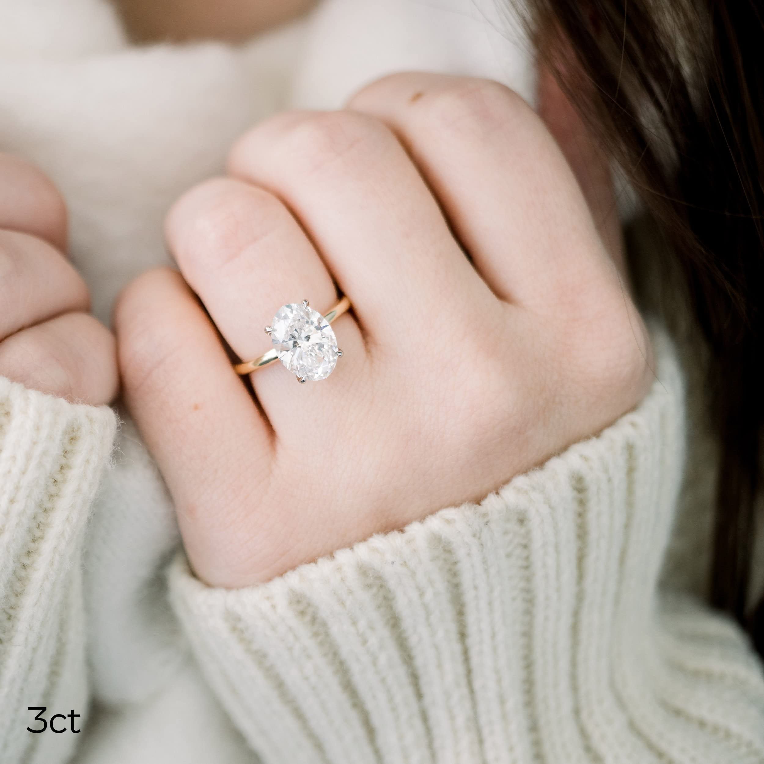 3.00Ct Oval Cut Diamond Engagement Ring for Women - 14K White Gold Solitaire Wedding Band, DEF/VVS Quality - Perfect Proposal Gift & Anniversary Present for Her