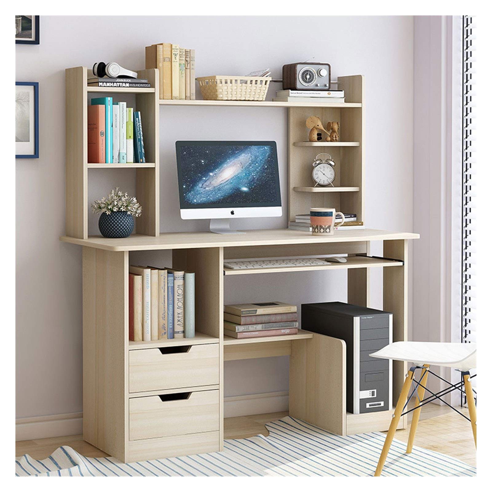 Premium Wooden Laptop Desk with Bookshelf - 120cm Modern Home Office Workstation for Students & Professionals (Antique Sandalwood Finish) - Perfect for Small Spaces, Dorm Rooms & Remote Work