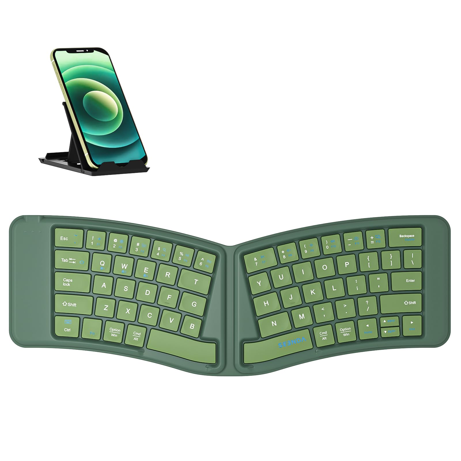 Seenda Wireless Foldable Keyboard - Portable Bluetooth for Laptop, Phone, PC - Green | Travel & Office Use
