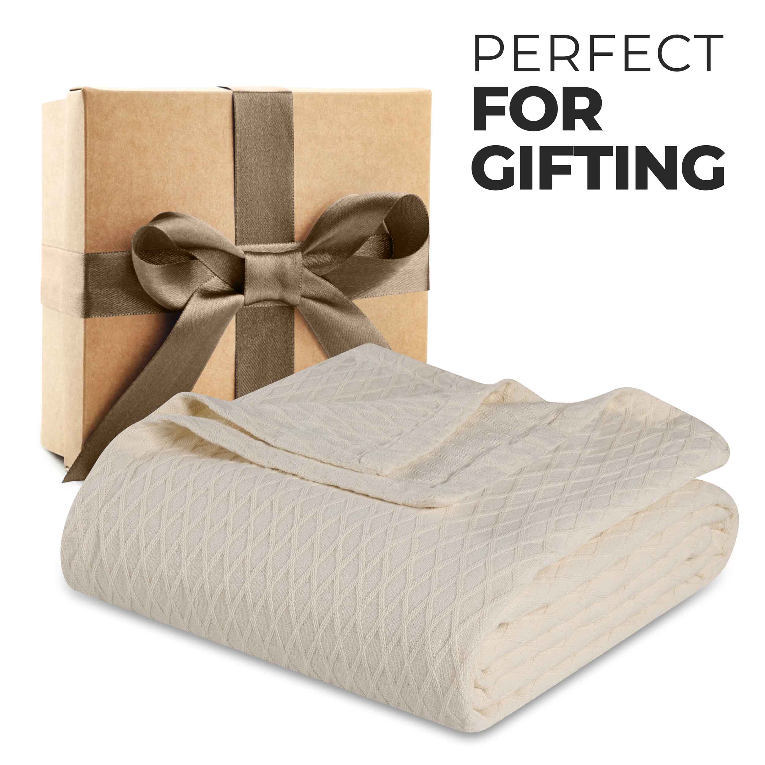 Premium Cotton All-Season Diamond Pattern Bed Blanket & Sofa Throw - Soft Cozy Blanket for Bedroom, Living Room, Travel and Gift Giving