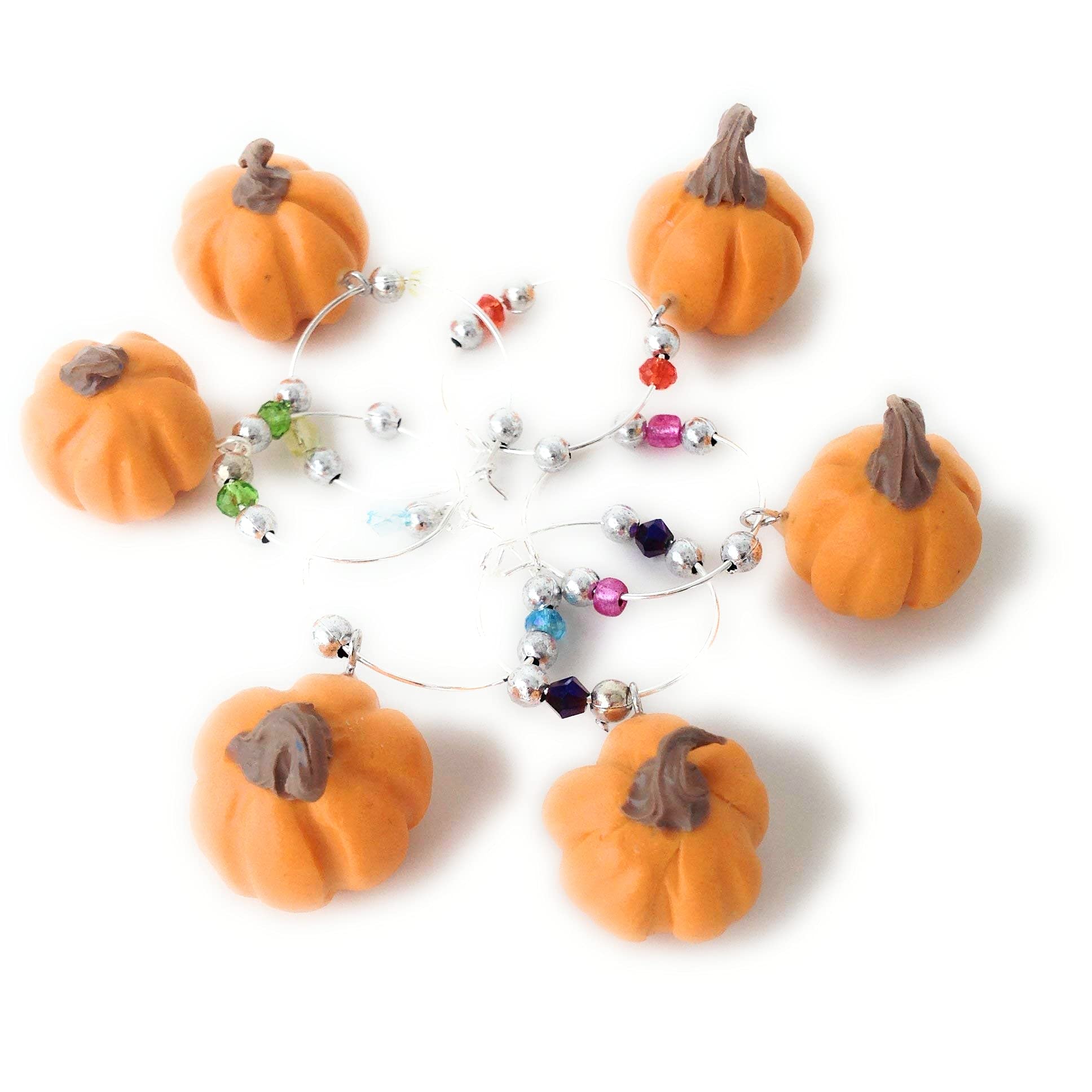 Halloween Pumpkin Wine Glass Charms - Set of 6 Cute Fall-Themed Drink Markers for Wine, Cocktail & Champagne Glasses - Perfect for Thanksgiving, Halloween Parties & Autumn Gatherings