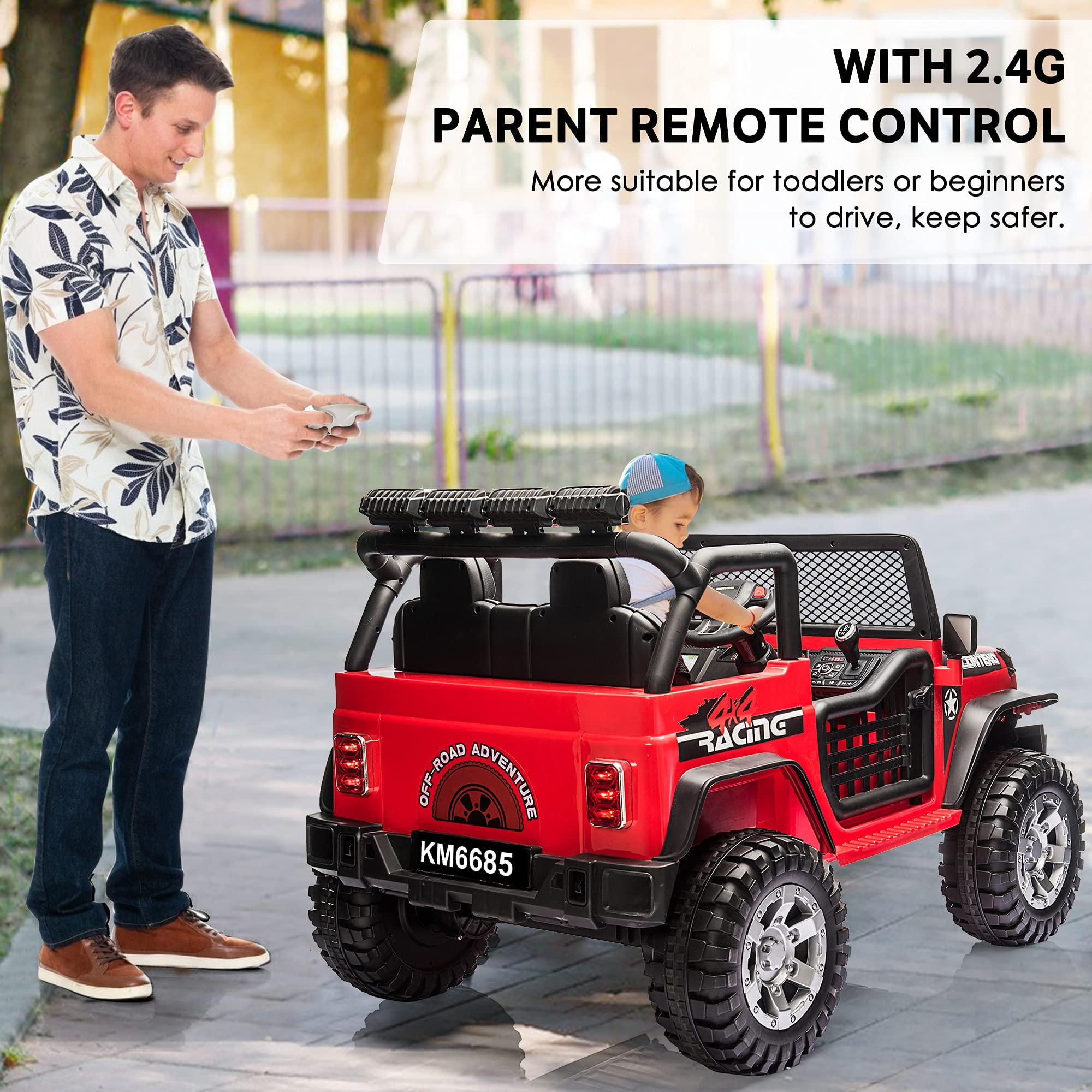 COLOR TREE 12V Kids Electric Ride On Truck - 2 Seater Off-Road Vehicle with Parent Remote Control, Bluetooth Music, LED Lights & Spring Suspension | Battery Powered Toy Car for Boys & Girls | Perfect for Backyard Play, Birthday Gifts & Outdoor Adventures