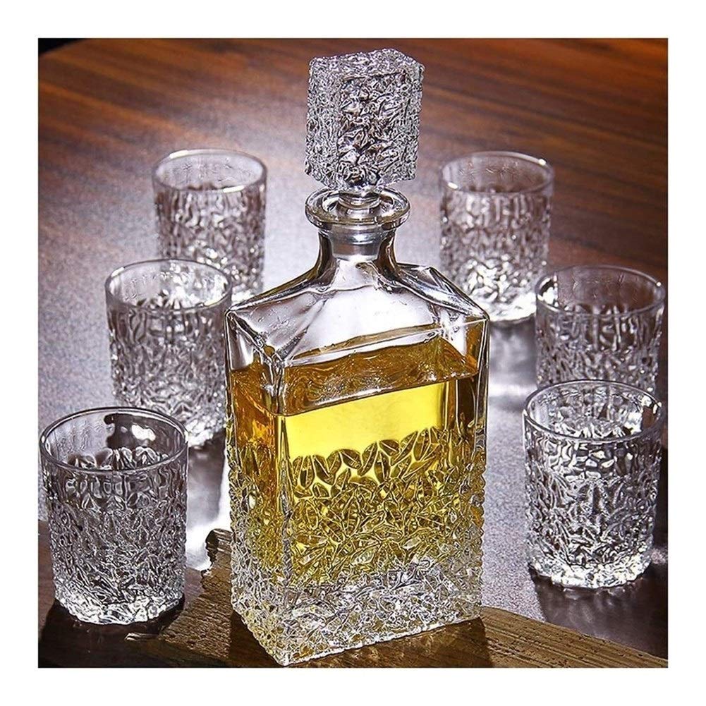 Premium 7-Piece Whisky Decanter Set - 850ml Lead-Free Crystal Glass Decanter with 6 (320ml) Glasses - Perfect for Scotch, Bourbon, Wine & Liquor - Elegant Home Bar & Gift Set for Entertaining & Special Occasions
