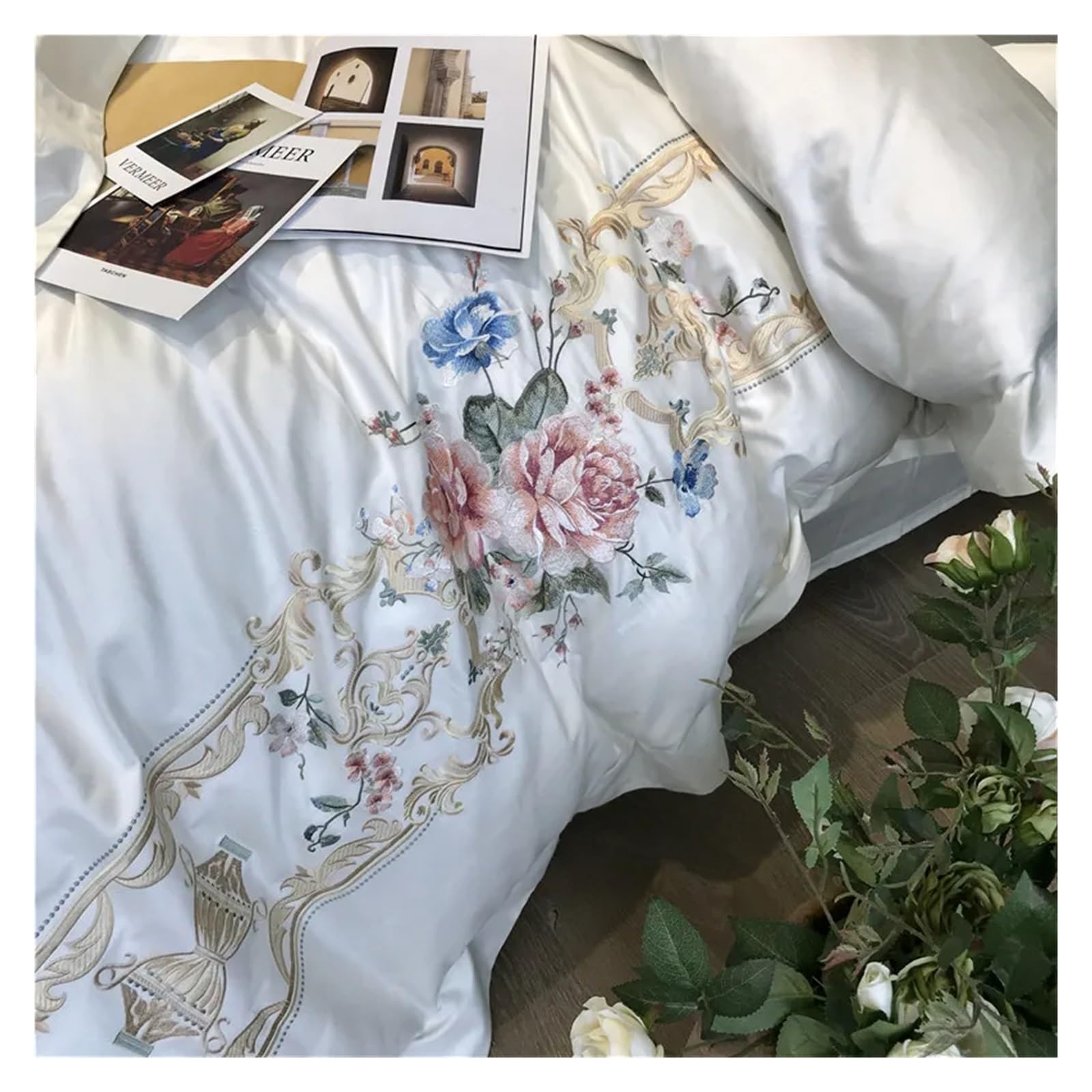 Luxury 1000TC Egyptian Cotton Bedding Set - Queen, King & Super King Size - Embroidered White Duvet Cover & Sheet Set for Ultimate Comfort & Elegance | Perfect for Master Bedrooms, Guest Rooms & Luxury Hotels