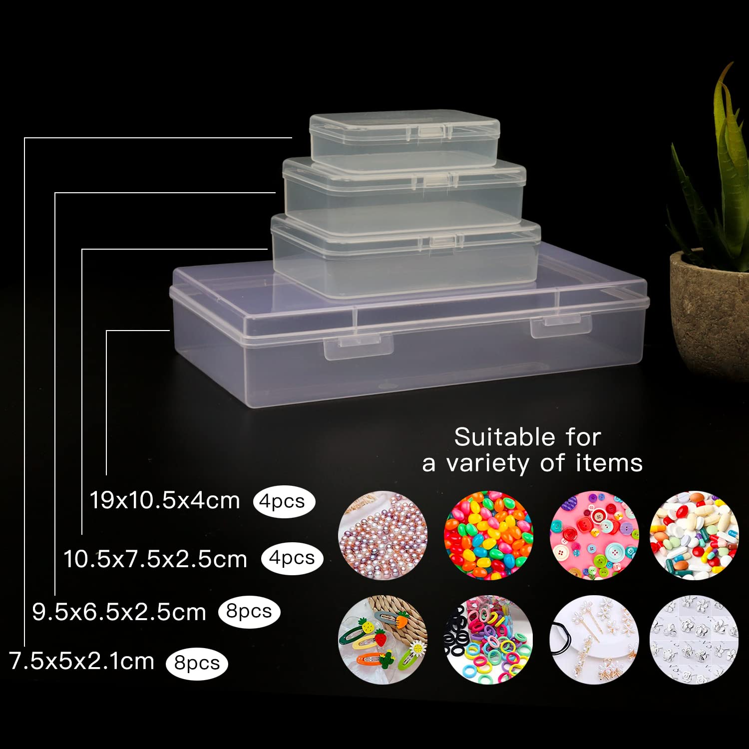 24 Pack Clear Plastic Storage Containers with Hinged Lids - Mini Rectangular Organizer Boxes for Beads, Jewelry, Crafts & Small Items - Perfect for Craft Rooms, Jewelry Making & Home Organization