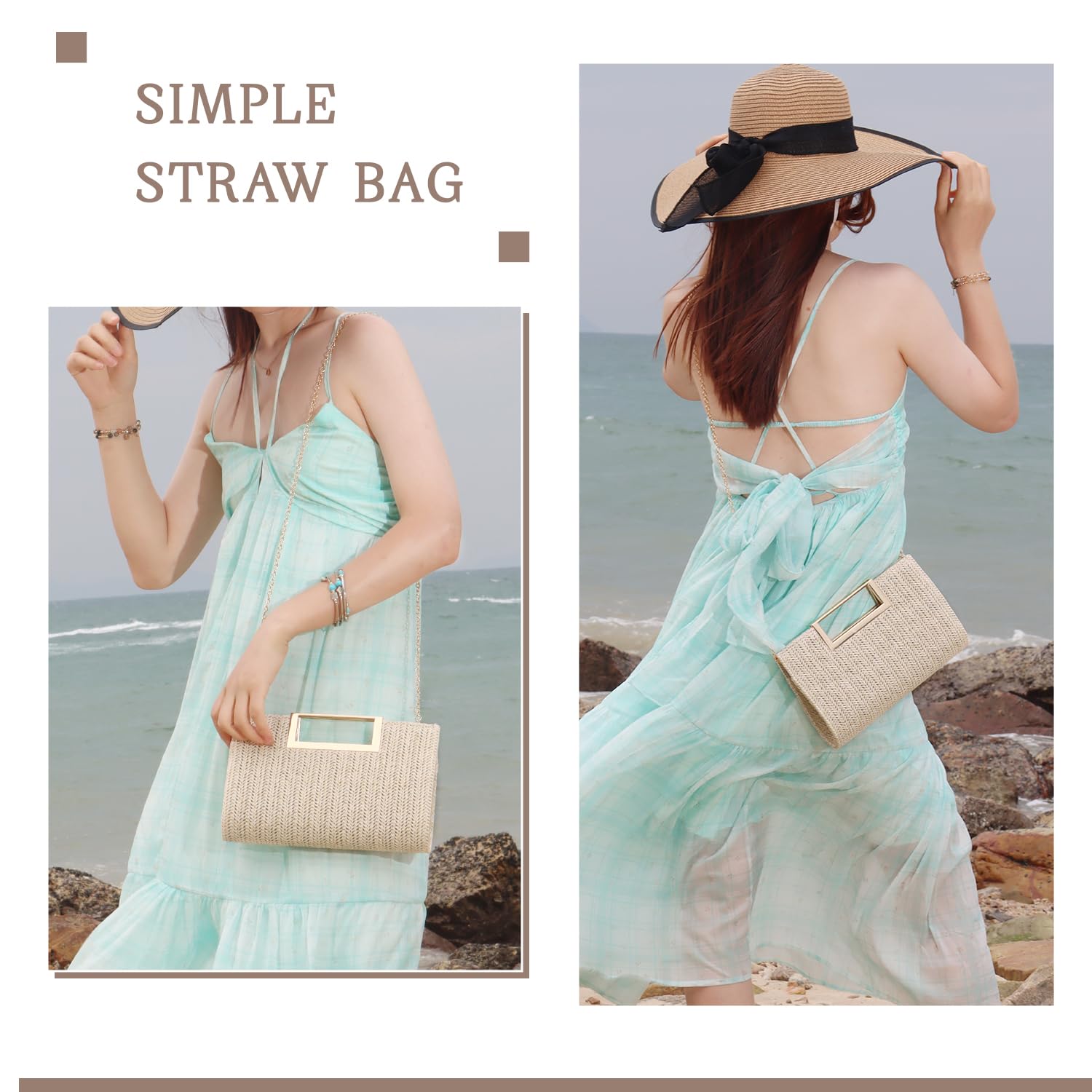 Stylish Straw Clutch Purse for Women - Woven Raffia Crossbody Bag with Top Handle, Perfect for Beach Vacations, Summer Evenings & Boho Fashion Accessories