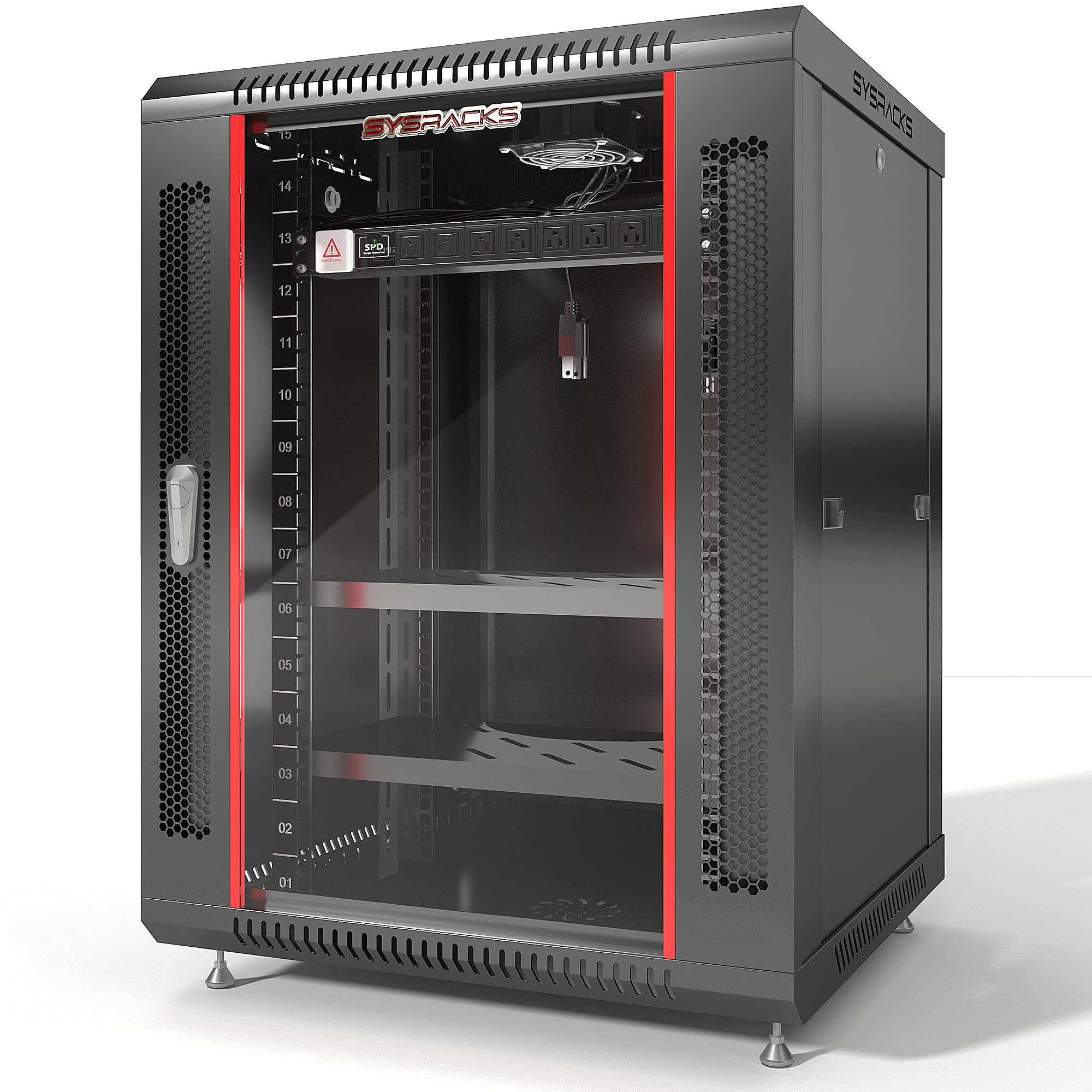19U Wall Mount Server Rack Cabinet - Lockable 19 Inch Network Enclosure for IT/AV Equipment with Power Bar, Adjustable Shelf & Cooling Fan (24