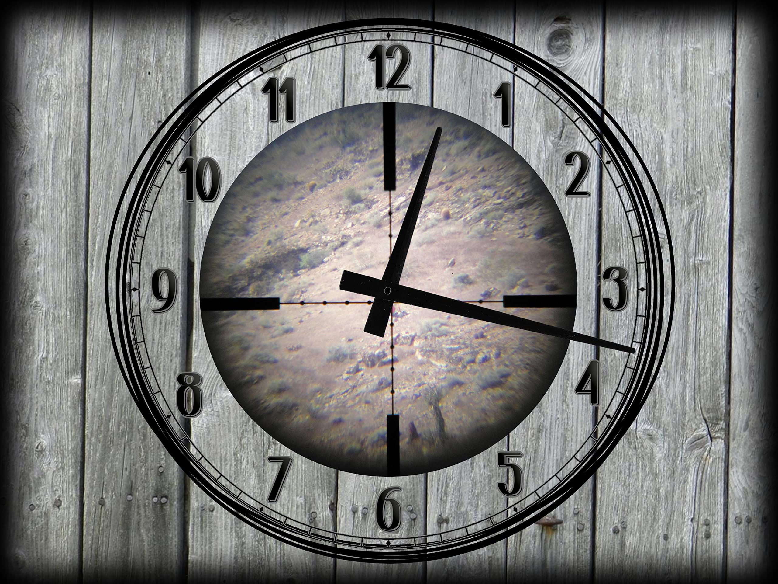 Large Wall Clock Canvas Art - Sniper Rifle Scope View Military Hunting Shooting Theme 12x16 Inch Gray Wall Decor for Living Room, Office, or Man Cave
