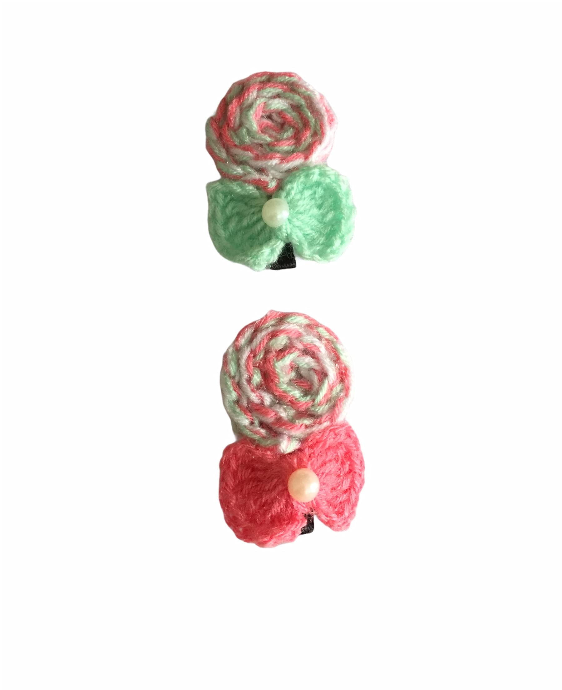 Handmade Crochet Peach and Green Candy Hair Clips for Girls - Pack of 2 | Cute Hair Accessories for Kids, Parties, and Everyday Wear