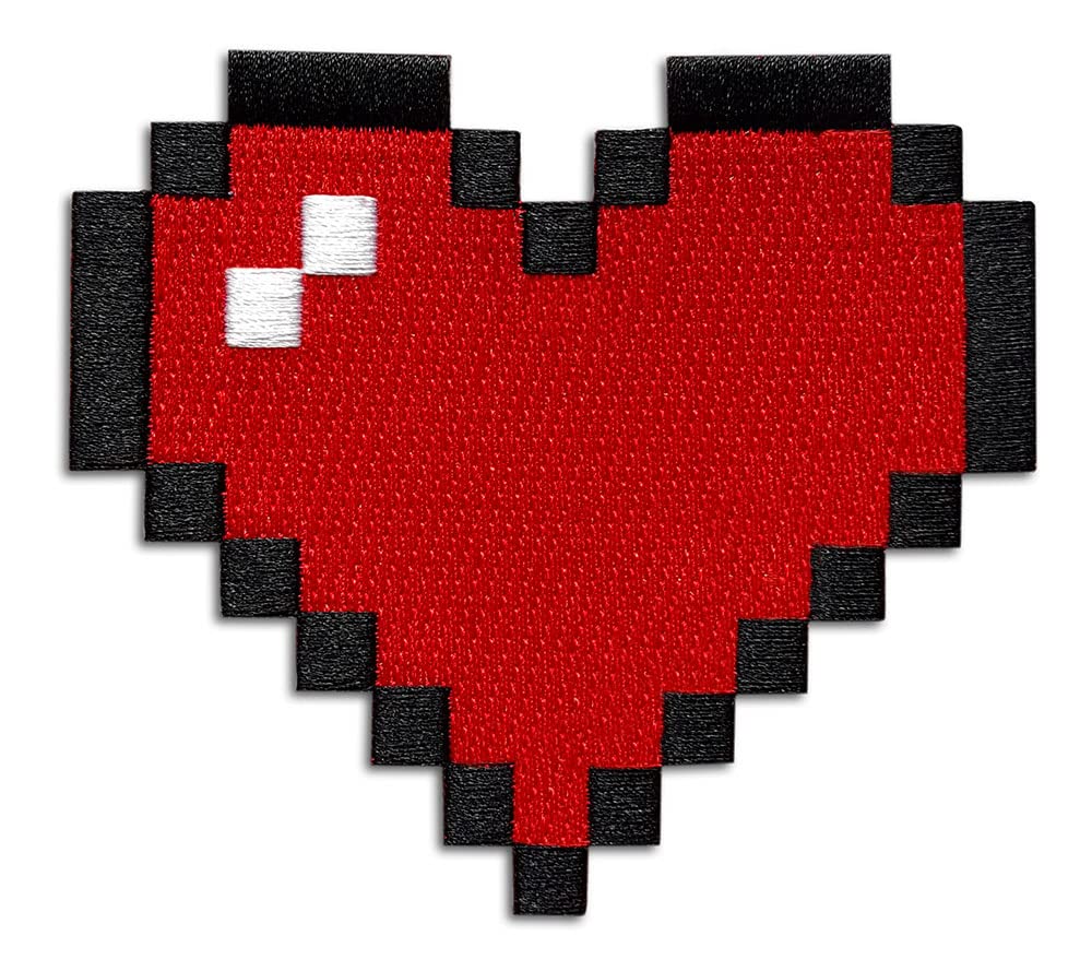 Pinsanity Retro Red Pixel Heart Iron-On Embroidered Patch - DIY Clothing Accessories for Jackets, Jeans & Backpacks - Perfect for Cosplay, Gifts & Custom Fashion