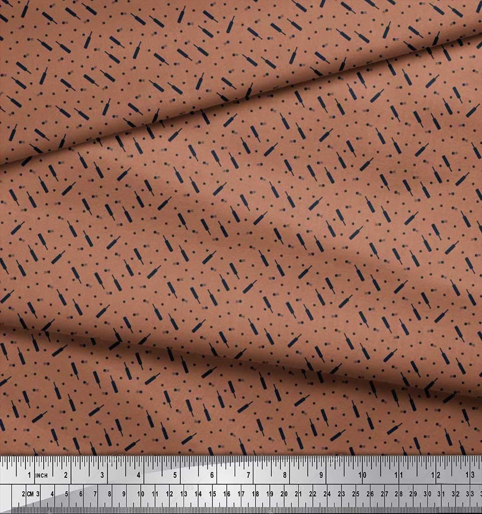 Soimoi Moss Georgette Brown Fabric by The Yard - 42 Inch Wide Cricket Sports Shirting Material for Cricket Bat & Ball Uniforms - Printed Polyester Fabric for Cricket Jerseys, Team Uniforms & Sportswear