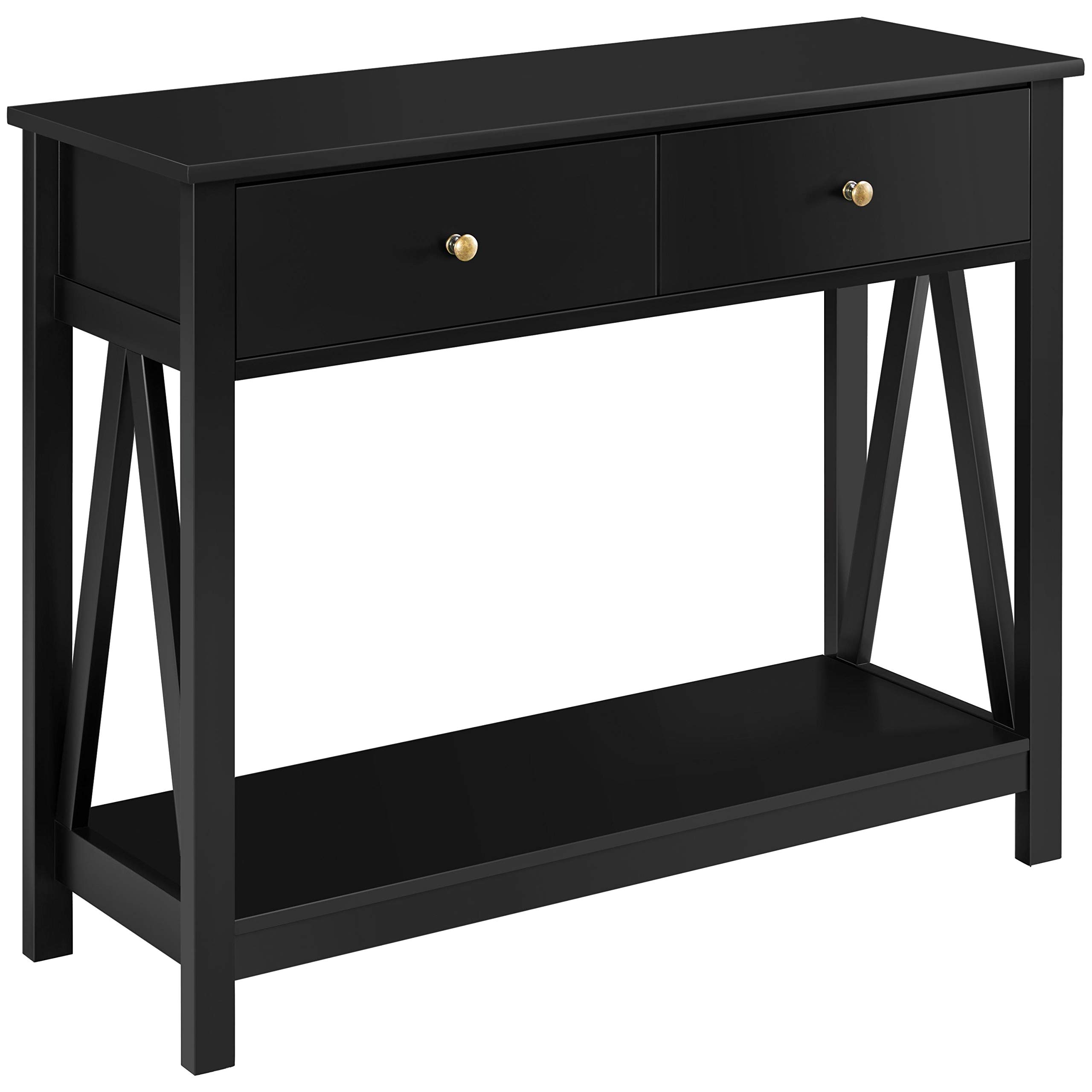 Yaheetech Black Wood V-Shaped Sofa Console Table with Drawer & Open Shelf - Entryway Hallway Furniture for Living Room, Bedroom & Office Organization
