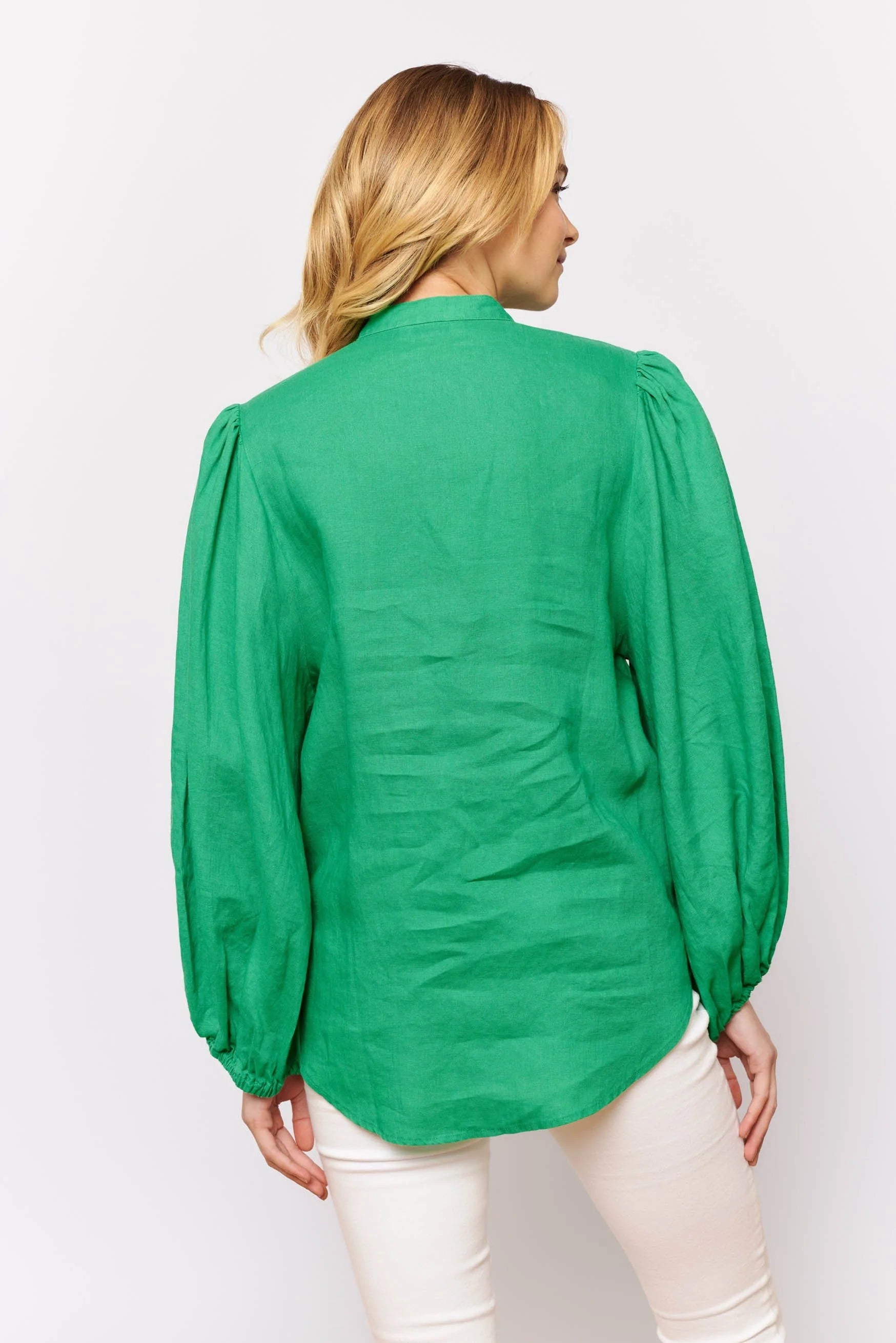 Charade Shirt in Emerald Linen - Women's Elegant Linen Blouse for Casual Wear & Summer Outfits