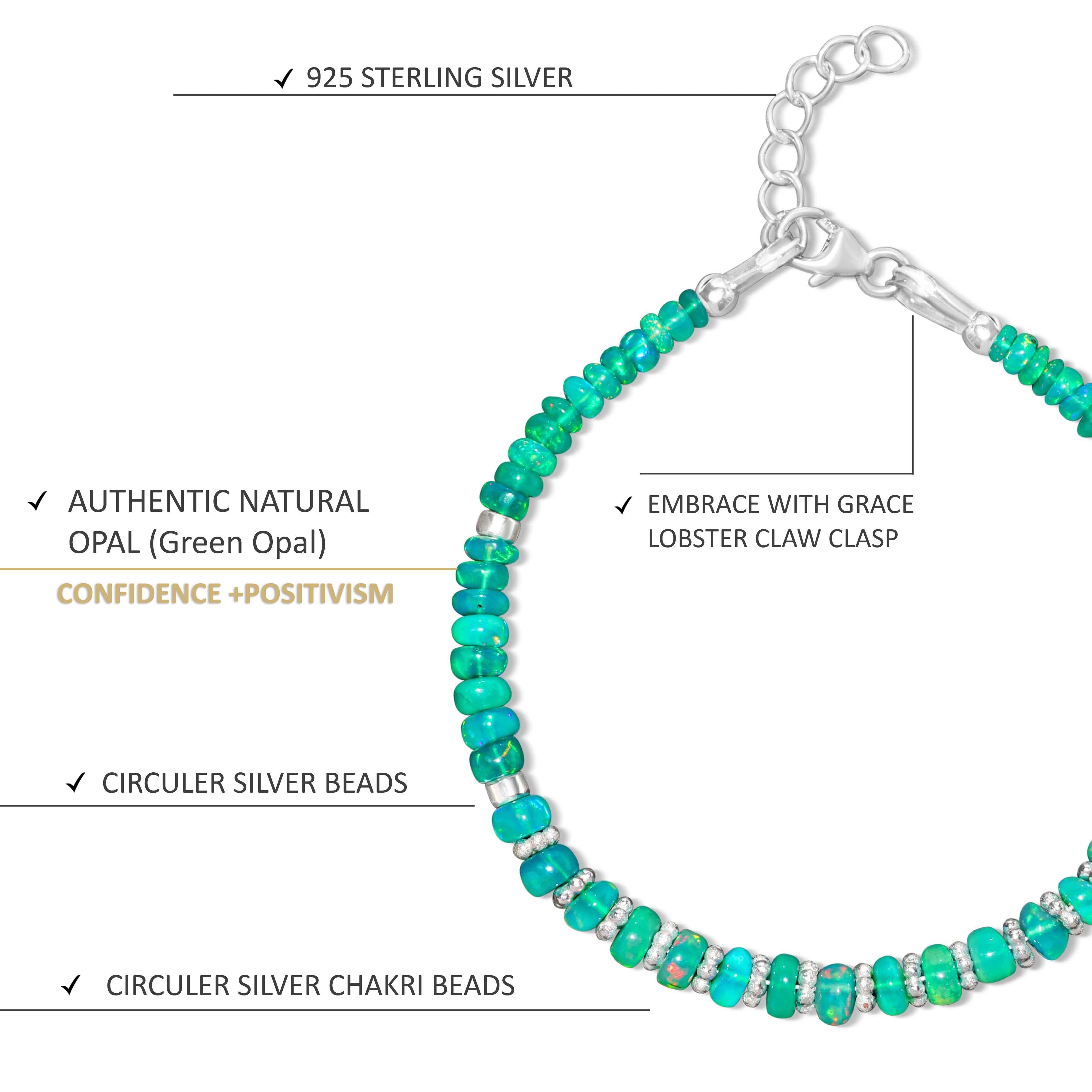 Natural Green Opal Beaded Bracelet with Circular Silver Chakri Beads – Handmade Boho Jewelry for Women, Spiritual Healing & Energy Balancing – Perfect for Yoga, Meditation & Everyday Wear