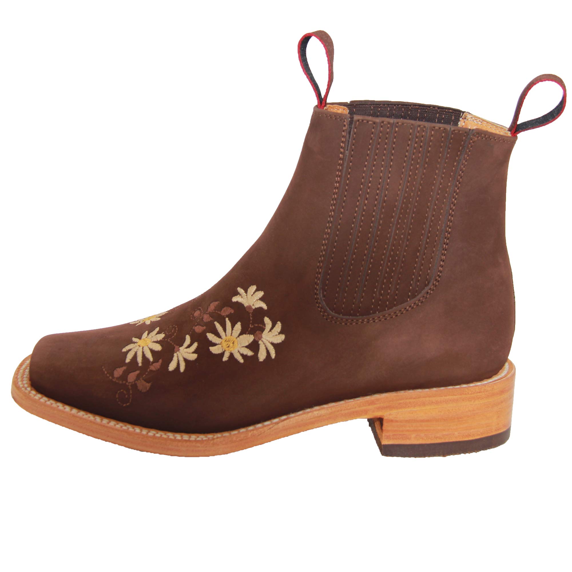 Women's Floral Ankle Boots - Low Heel Leather Booties for Women - Comfortable Short Boots for Casual Wear, Office & Date Night Outfits