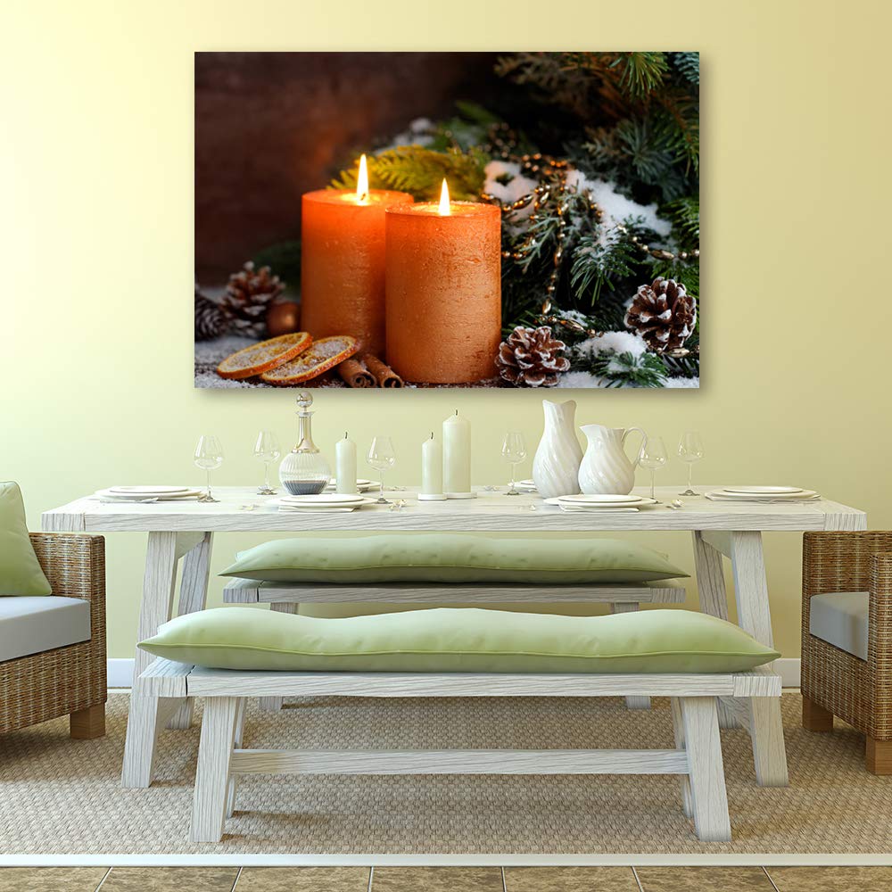 IDEA4WALL Christmas Candles Canvas Wall Art - 32x48 Inch Framed Painting for Holiday Home Decor, Living Room & Bedroom Prints - Perfect for Christmas Celebration & Winter Home Interior