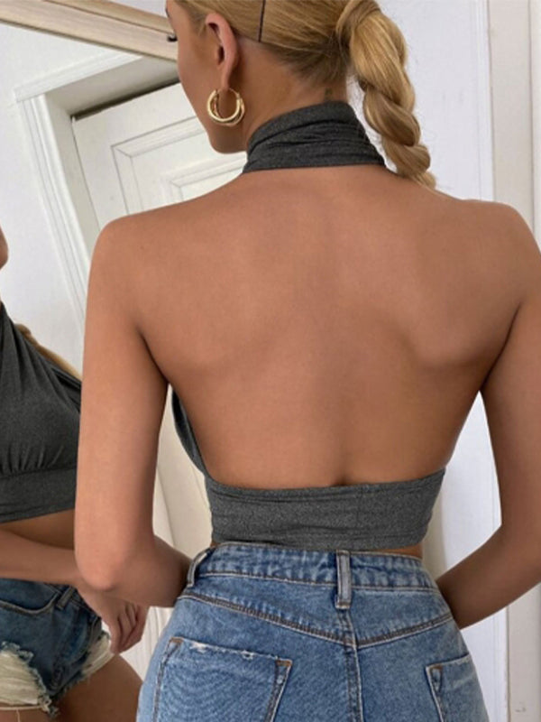 ZASUWA Women's Sexy Cross Halter Hollow Out Backless Tank Top - Perfect for Summer Beach, Party & Night Out