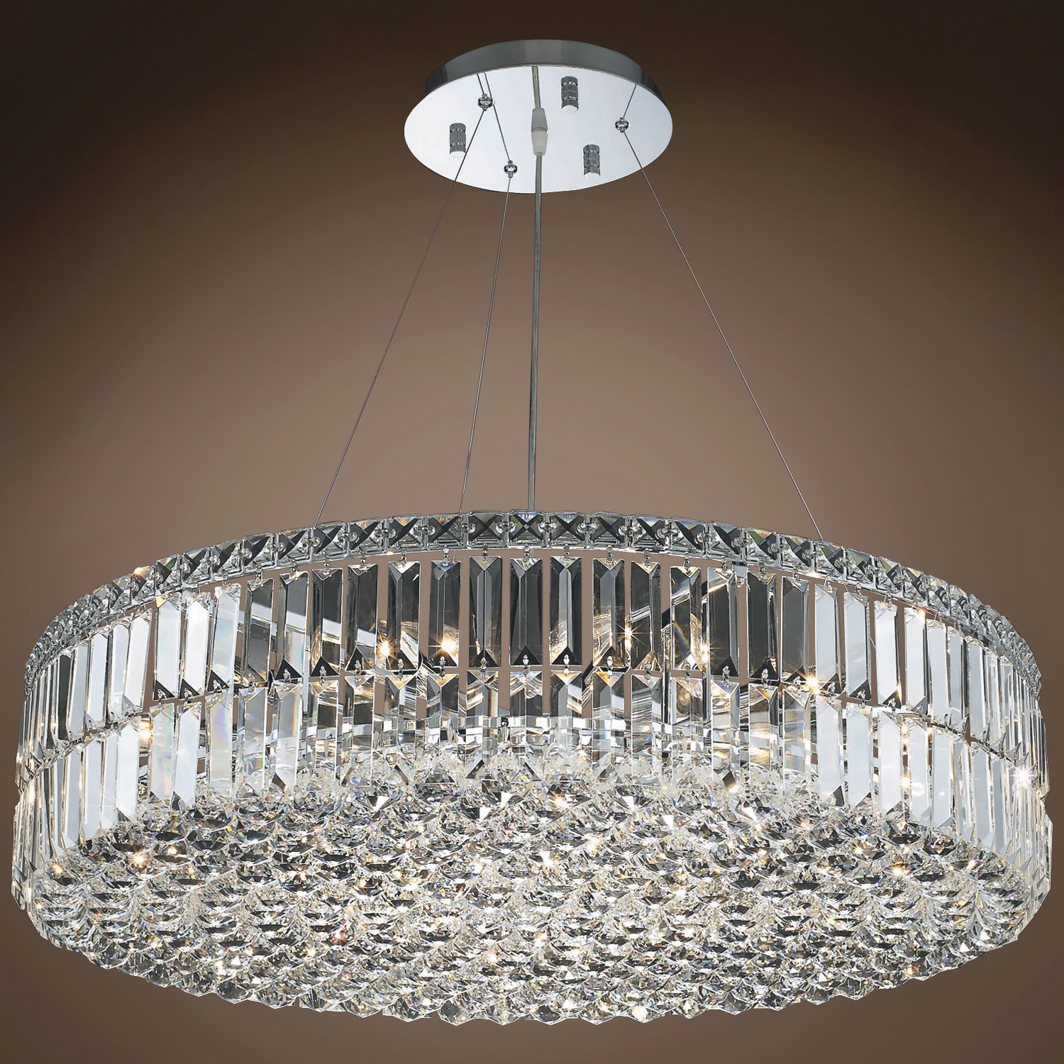 18-Light Chrome Chandelier with Crystals for Dining Room