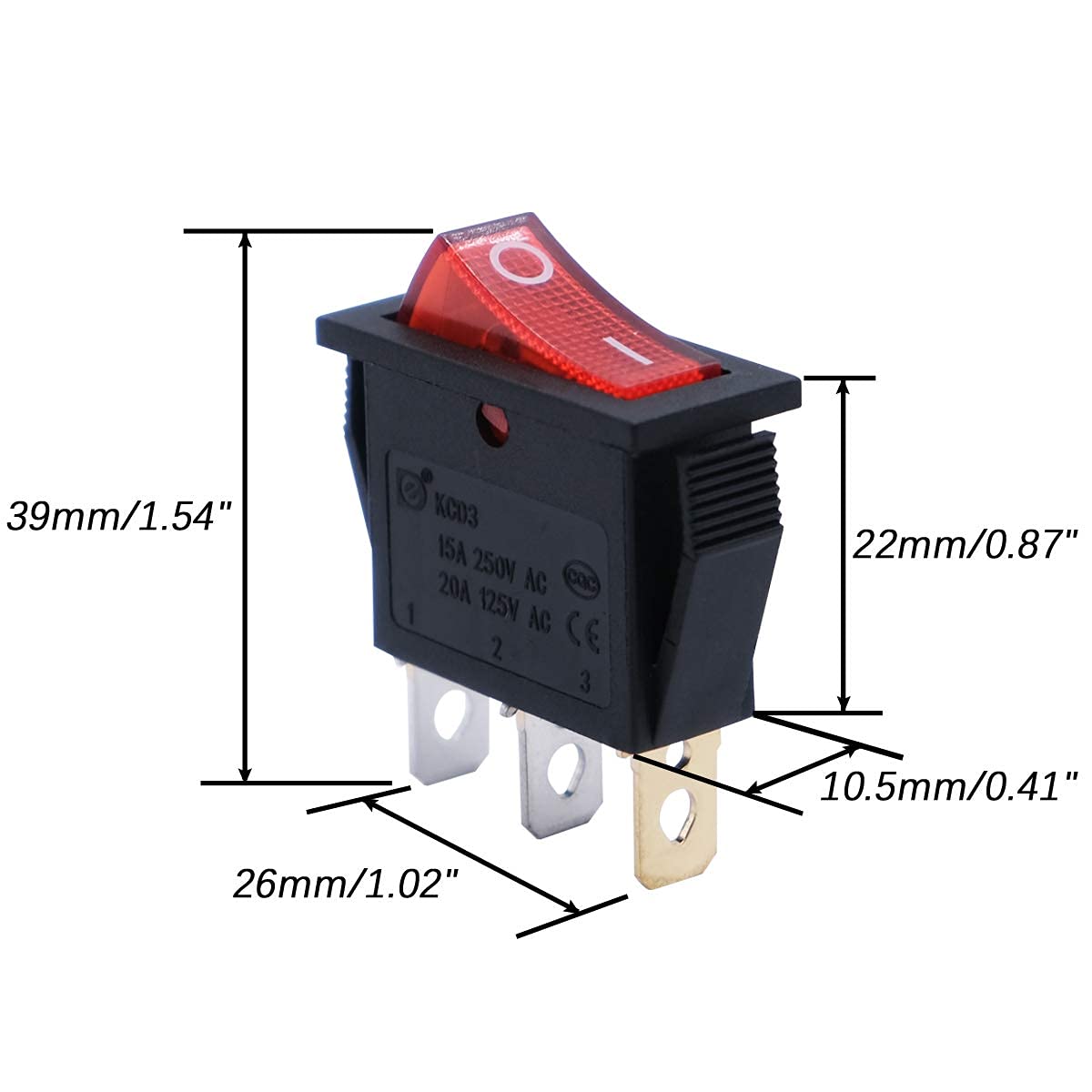 MXU3-101NR 6PCS AC 110V/120V Red Illuminated Rocker Switch SPST ON/OFF Toggle Power Switch 3 Pin - Perfect for Home Appliances, Industrial Equipment & DIY Electrical Projects