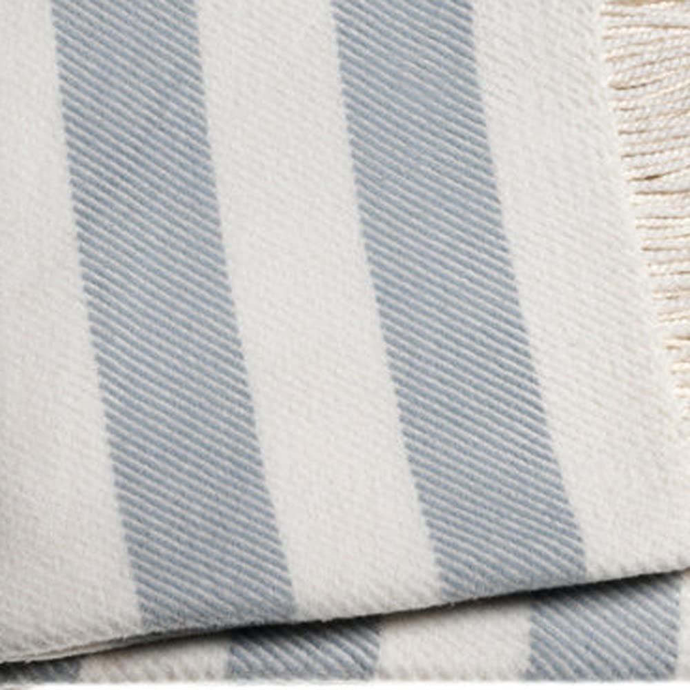 Soft Cotton Acrylic Blend Cream and Sky Blue Striped Fringe Throw Blanket - Cozy Couch Cover for Living Room, Bedroom & Outdoor Use