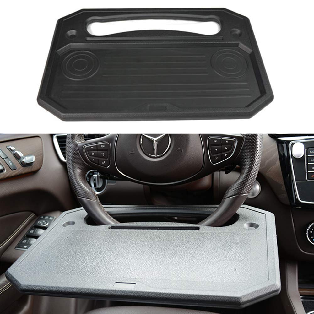 Auto Steering Wheel Desk - Dual-Sided Car Laptop Tray for iPad & Notebook | Portable Multi-Functional Travel Table & Food Tray | Fits Most Vehicle Steering Wheels | Perfect Gift for Commuters & Road Trips (Black) | Ideal for Remote Work, Eating, and Productivity On-The-Go