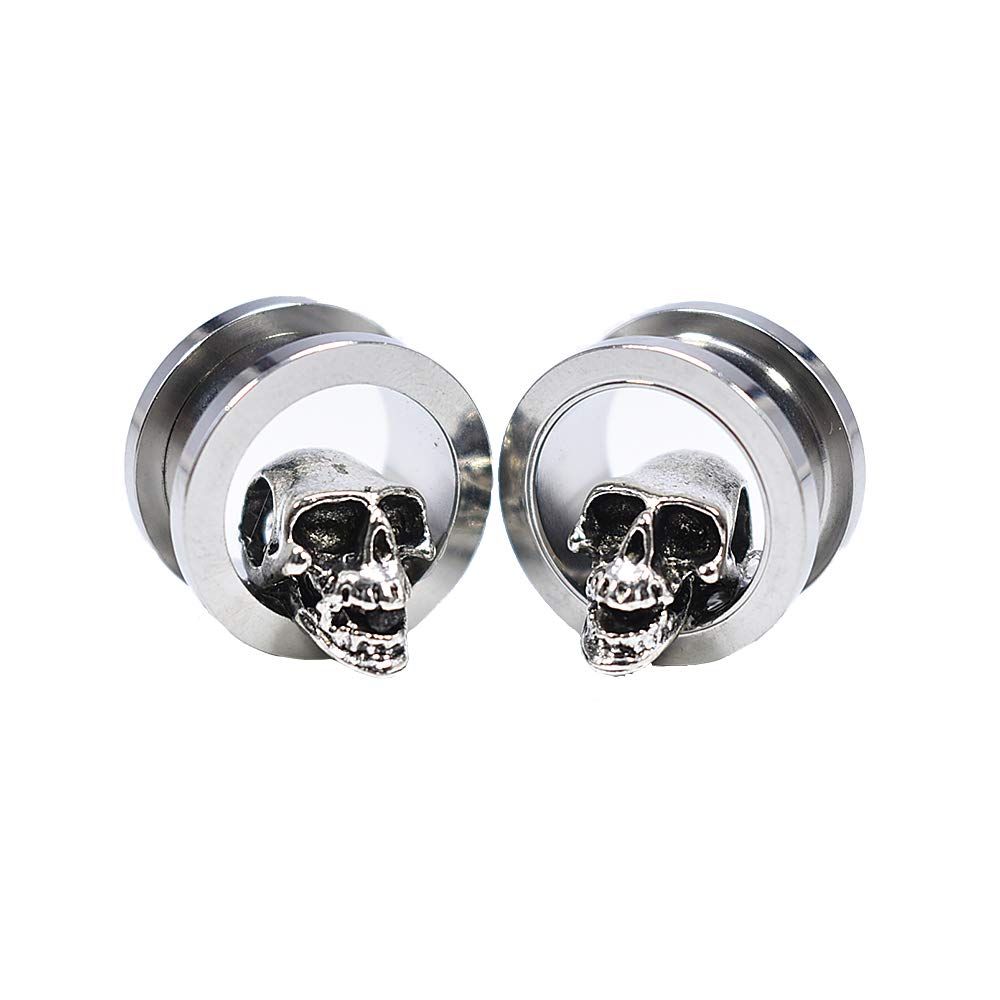 3D Skull Ear Tunnels and Plugs - 8-24mm 2Pcs Ear Stretching Expander for Piercing - Perfect for Gauging, Body Modification and Alternative Fashion Styles