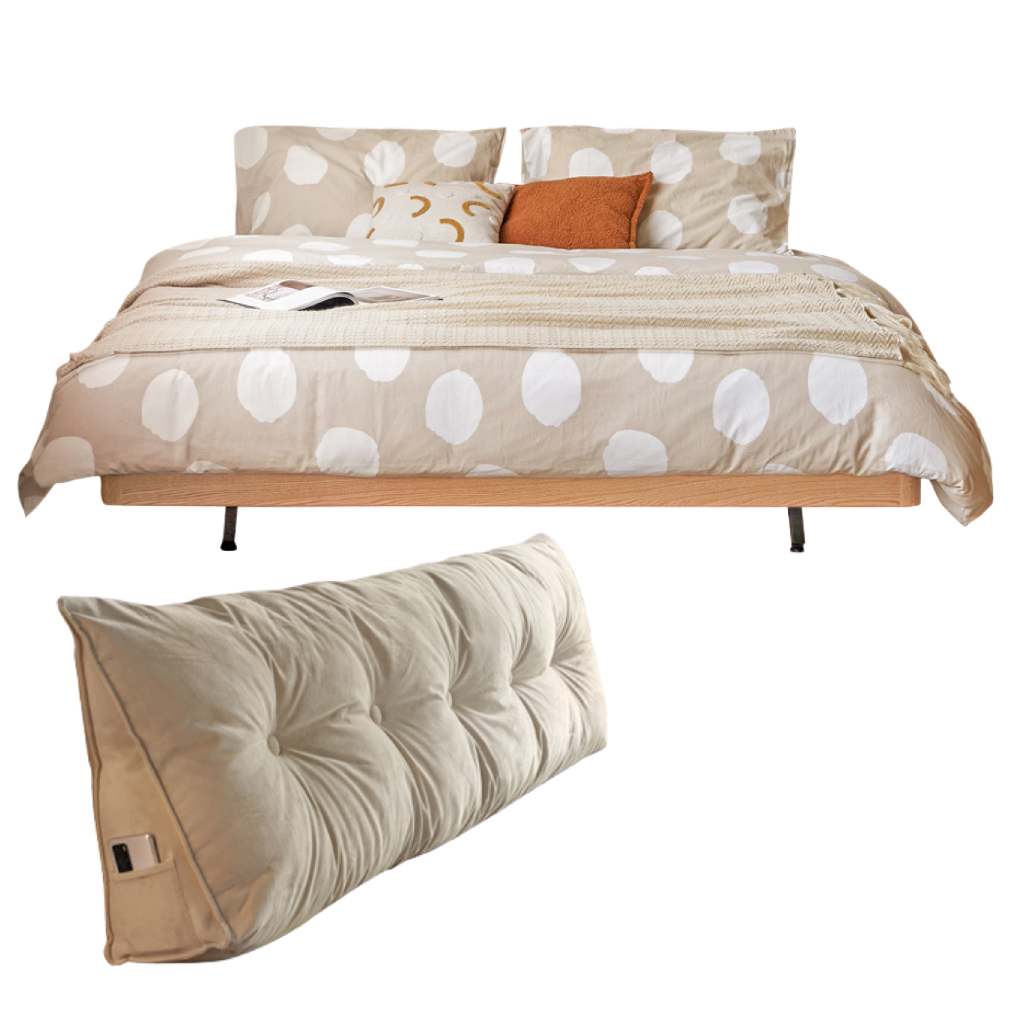 Solid Oak Wood Platform Bed - Headboard Free Modern Design with Night Light - Perfect for Bedroom, Guest Room & Small Spaces