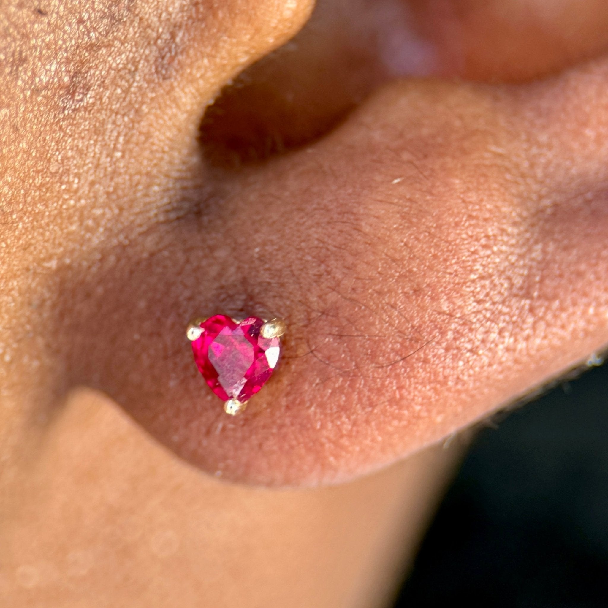 14k Yellow Gold Ruby Heart Stud Earrings for Women - Dainty & Elegant Jewelry Gift for Valentine's Day, Anniversary or Birthday