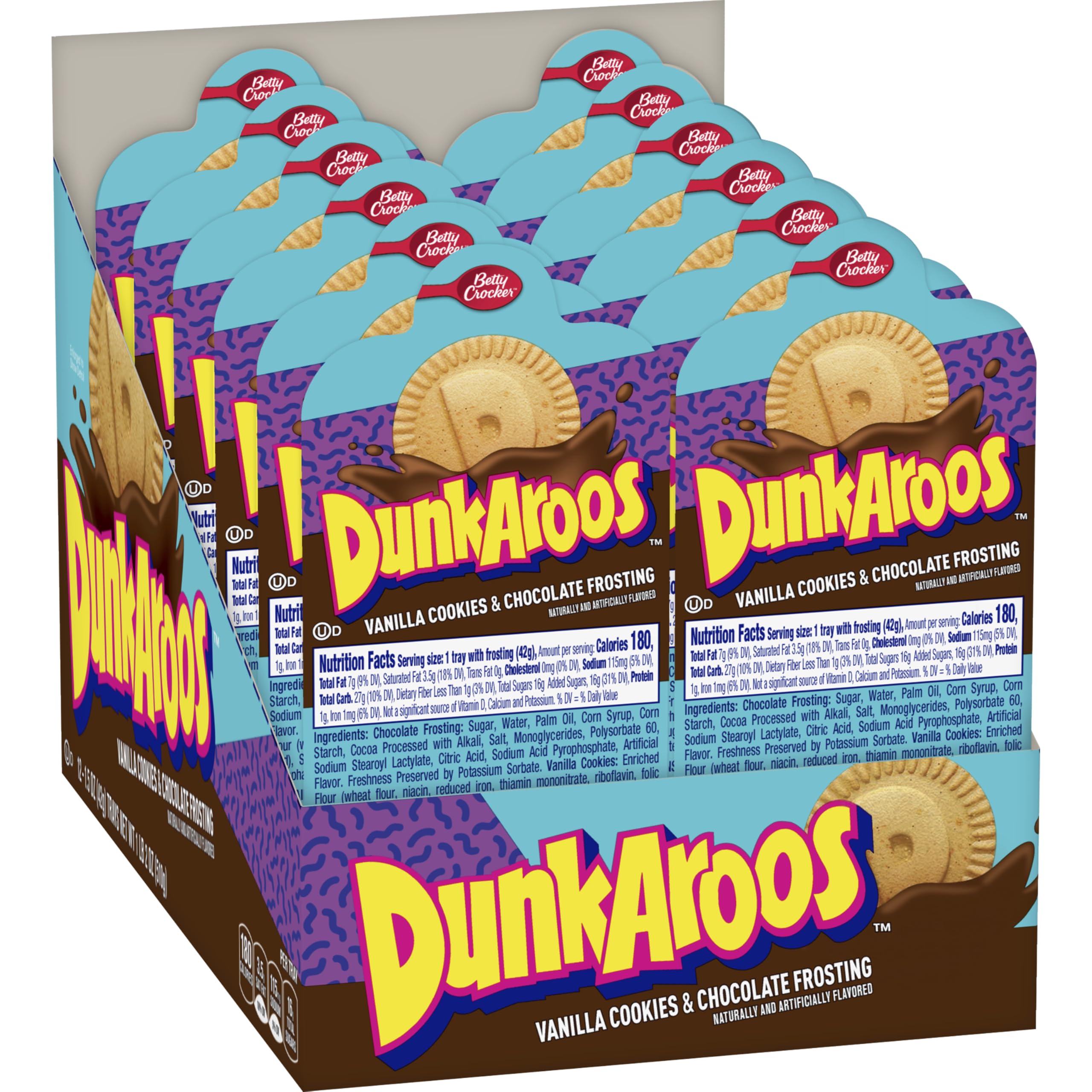 Betty Crocker Dunkaroos Vanilla Cookies with Chocolate Frosting - 12 Count (Pack of 3) | Fun Snack for Kids Lunch Box, Birthday Parties & After School Treats