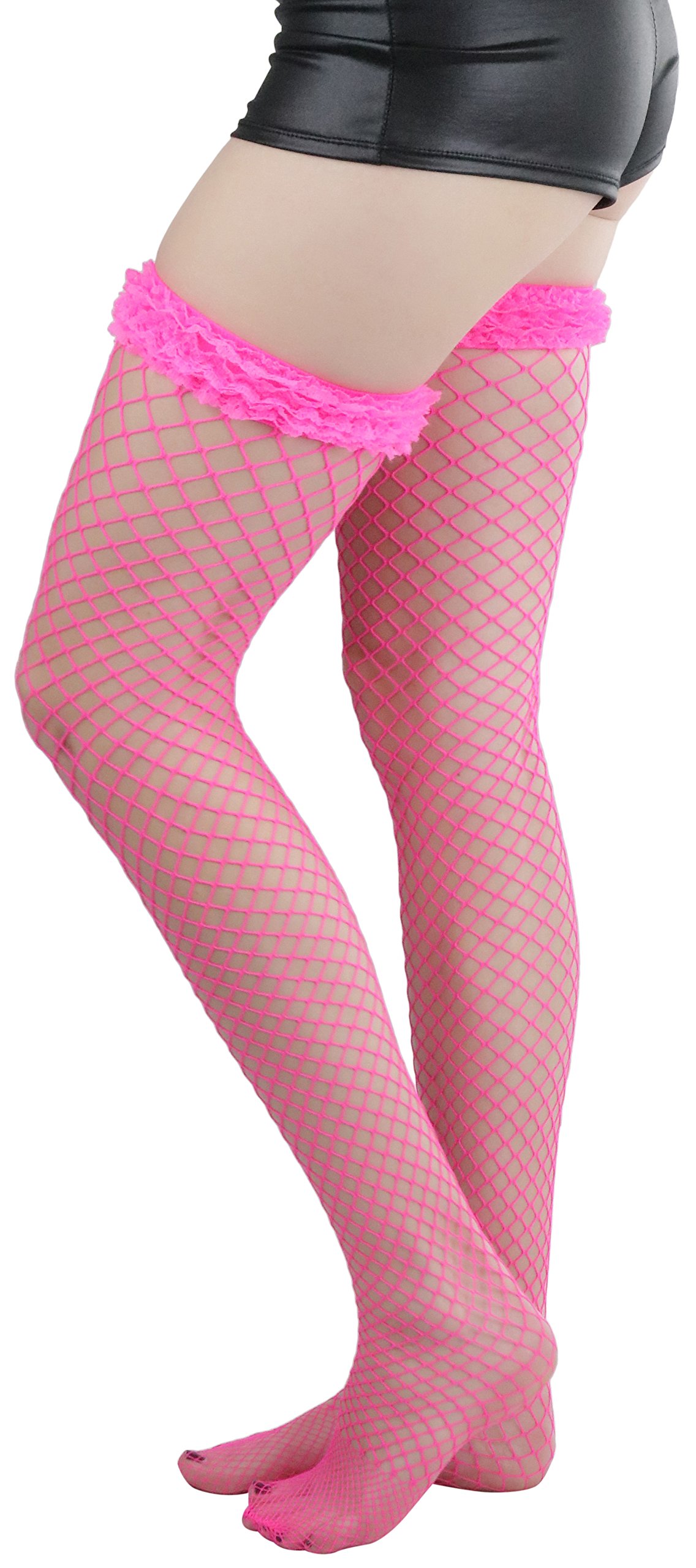 ToBeInStyle Women's Fishnet Thigh High Stockings - Sexy Bright & Vibrant Sheer Tights for Cosplay, Halloween, Party Outfits & Night Out