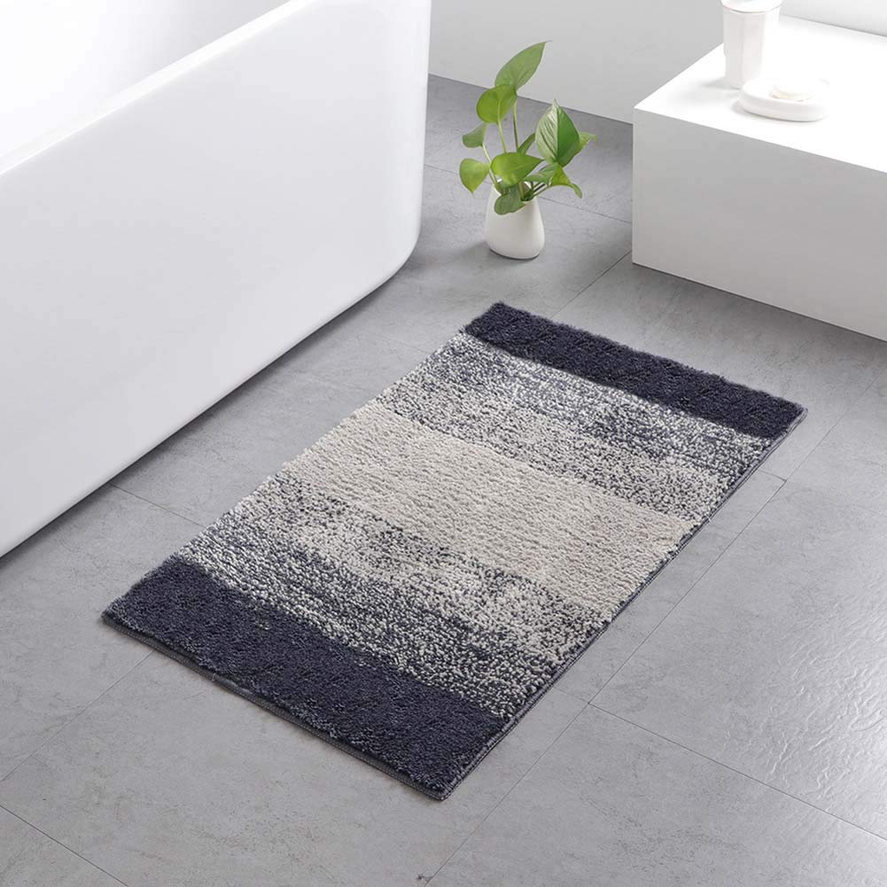 Soft Absorbent Non-Slip Bath Mat - Gray Stripe Floor Rug for Bathroom, Shower & Outdoor Entrance - Quick-Dry Doormat for Home & Apartment Use