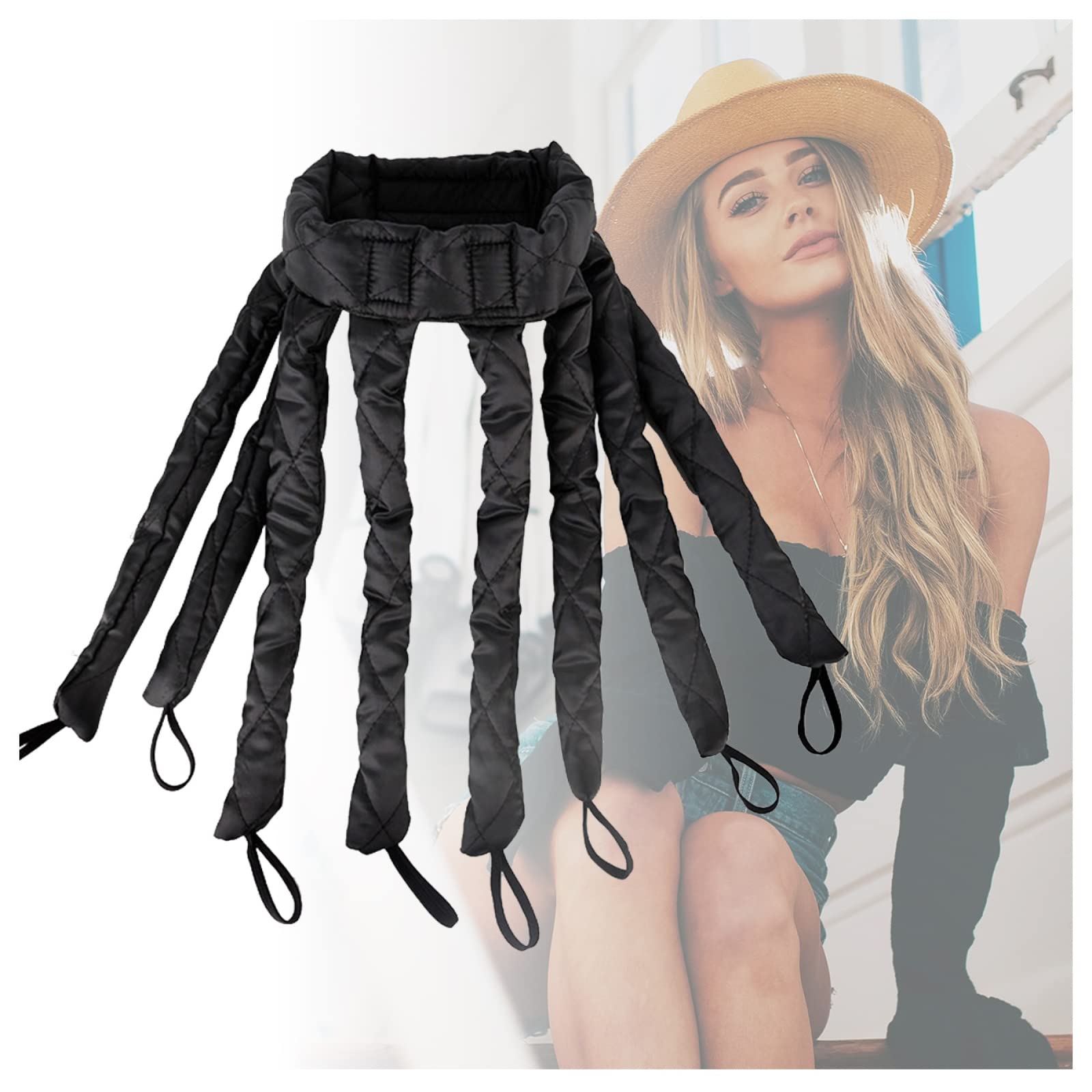 GOOFFY Heatless Waves Silk Hair Curlers - No Heat Overnight Curling Set with Soft Black Headband for Natural Beach Waves | Perfect for Sleep, Travel & Damage-Free Styling