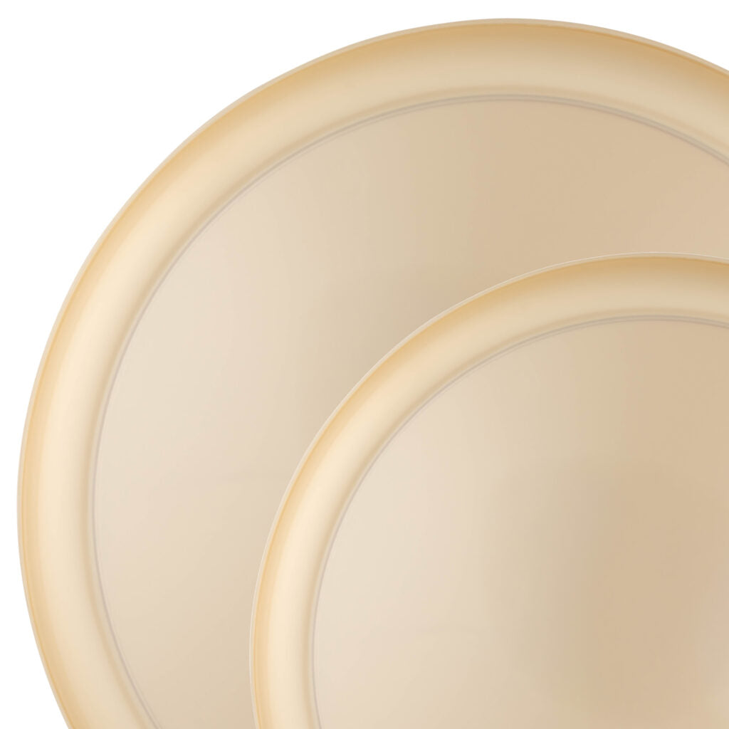 20-Pack Beige Pewter Pearl Round Plastic Dinnerware Set for 10 Guests - Elegant Disposable Plates, Bowls & Cups - Perfect for Parties, Weddings, Picnics & Outdoor Events
