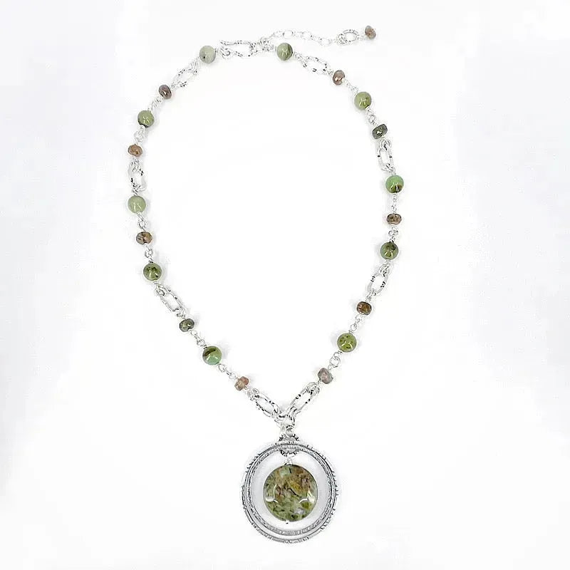 Elegant Sterling Silver Necklace with Rhyolite, Jade & Brown Sunstone Gemstones | Handmade Jewelry for Women | Perfect for Everyday Wear, Gifts & Special Occasions