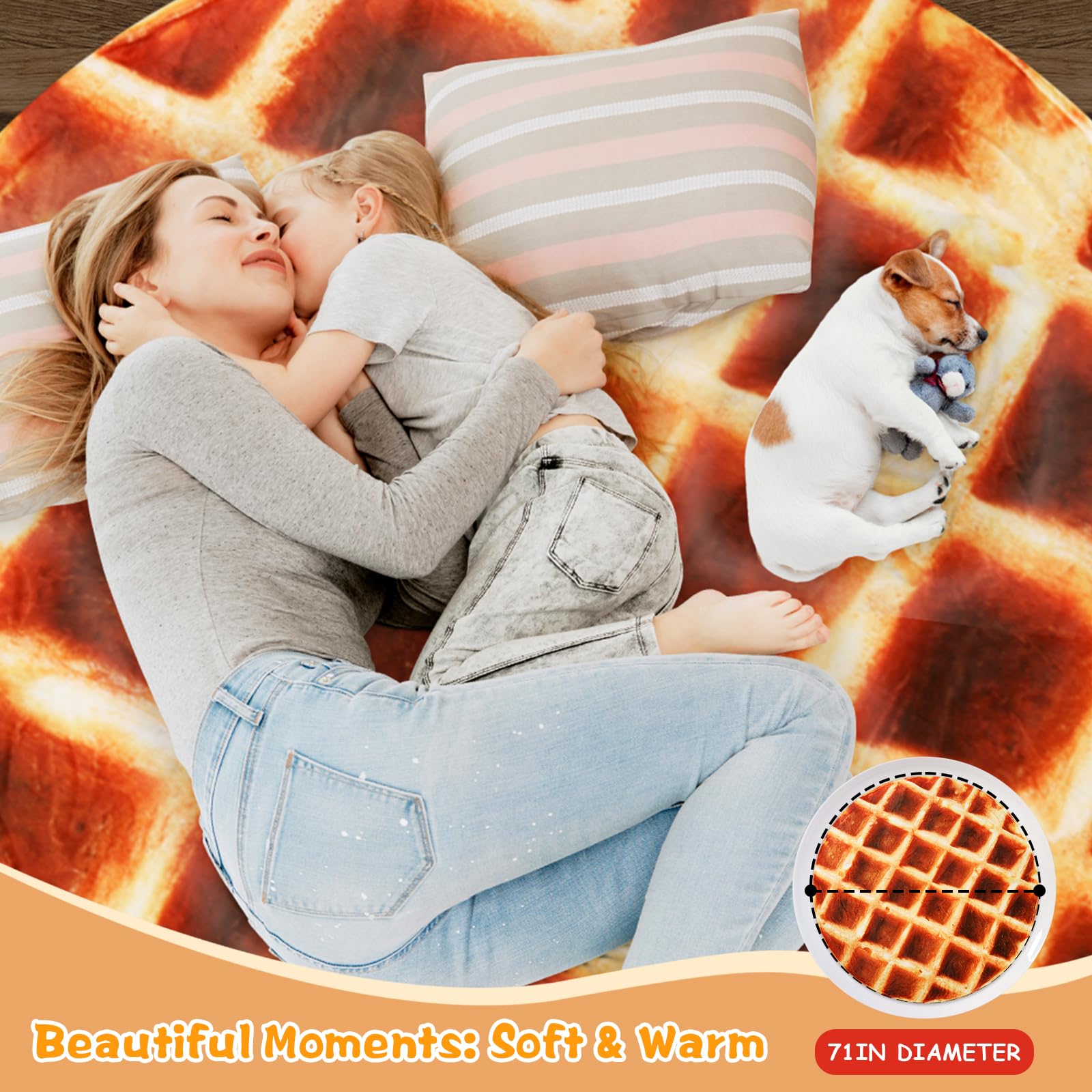 Lhedon Waffle Blanket for Adults - 71 Inch Cozy Flannel Throw Blanket, Funny Food-Themed Gift for Women & Men, Perfect for Bed, Couch, Office & Travel | Birthday Gift Idea for Her & Him