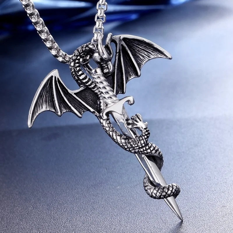 Dinosaur Pterodactyl Sword-Shaped Pendant Necklace - Jurassic Themed Jewelry for Men & Women - Perfect for Cosplay, Gifts, and Dinosaur Lovers