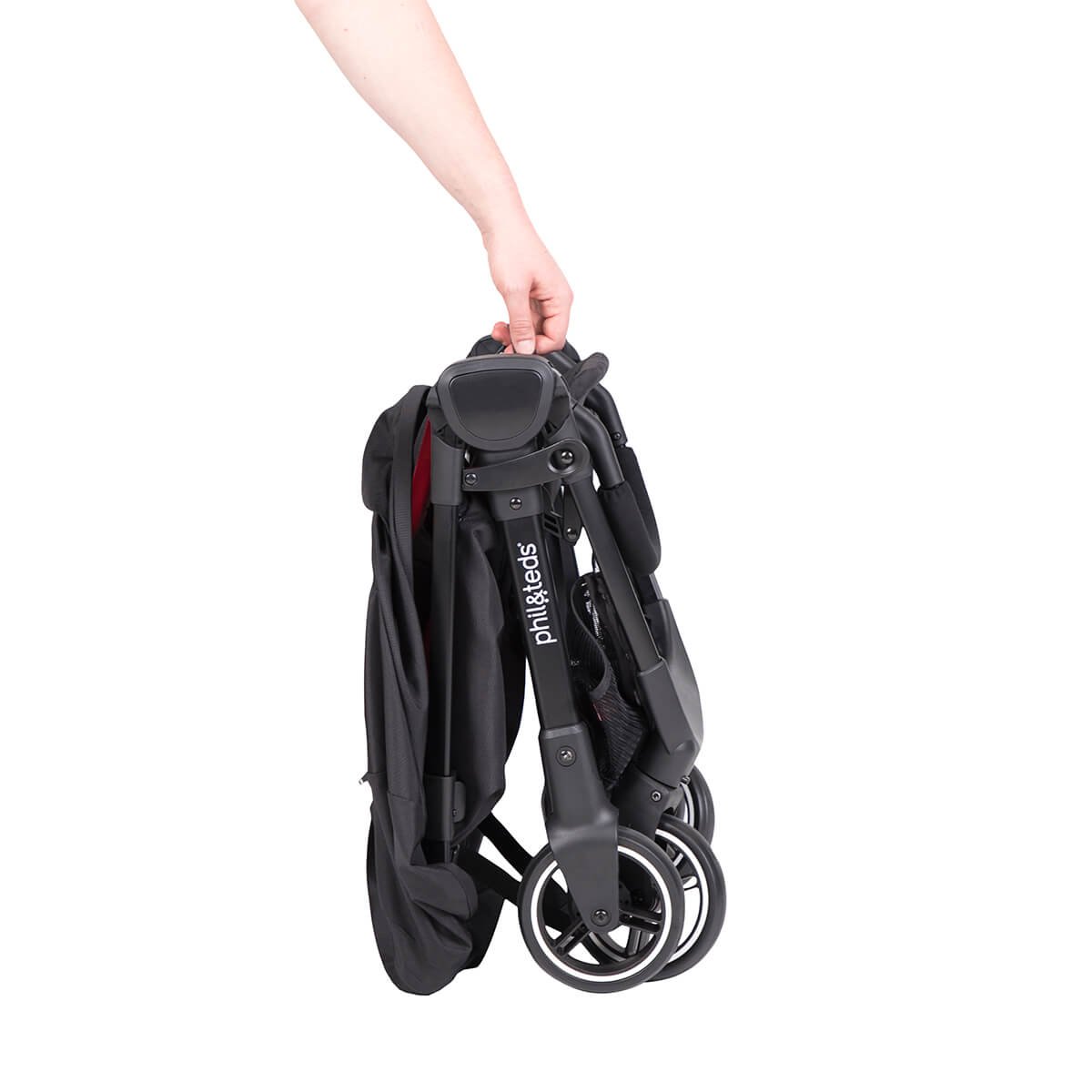 Phil & Teds Go Umbrella Travel Stroller - Ultra Lightweight (11lbs) Compact Cherry Red Stroller with One-Hand Fold, Removable Bumper Bar & Reversible Seat Liner - Travel System Ready Full Suspension - Perfect for Air Travel, City Walks & Daily Errands
