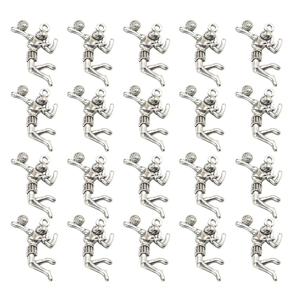 FENICAL 20pcs Antique Silver Volleyball Player Charms - Alloy Pendants for DIY Jewelry Making, Necklace & Earrings Accessories - Perfect for Sports Fans, Team Gifts, and Volleyball-Themed Crafts