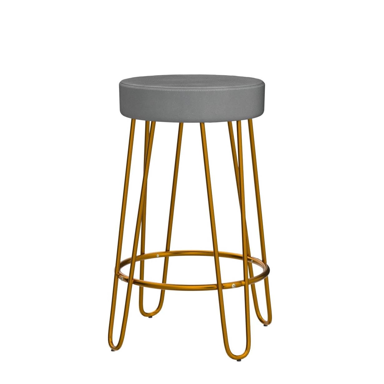 Yaheetech 4-Pack Velvet Round Bar Stools with Golden Legs - Backless Counter Height Stools for Kitchen, Dining Room, Pub & Cafe - Soft Gray Modern Seating for Home & Commercial Use
