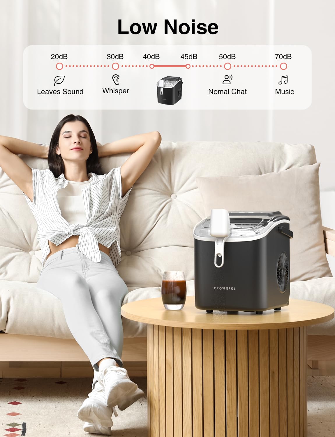 CROWNFUL Portable Countertop Ice Maker Machine - Self-Cleaning with Handle, Scoop & Basket - Makes 9 Bullet Ice Cubes in 6 Minutes, 26lbs/24H - Perfect for Home Kitchen, Office, Bar, Parties & Outdoor Gatherings