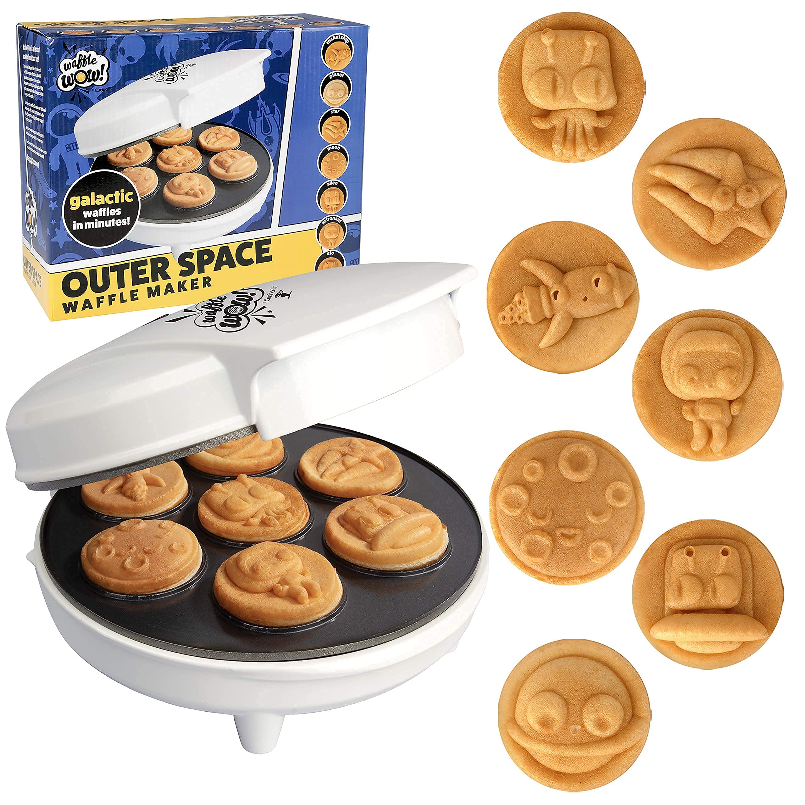 **Waffle Maker Bundle - Mini Emojis, Outer Space & Dungeon Heroes Non-Stick Waffle Iron for 3D Shaped Waffles & Pancakes - Perfect for Kids Breakfast, Party Snacks & Fun Family Cooking**