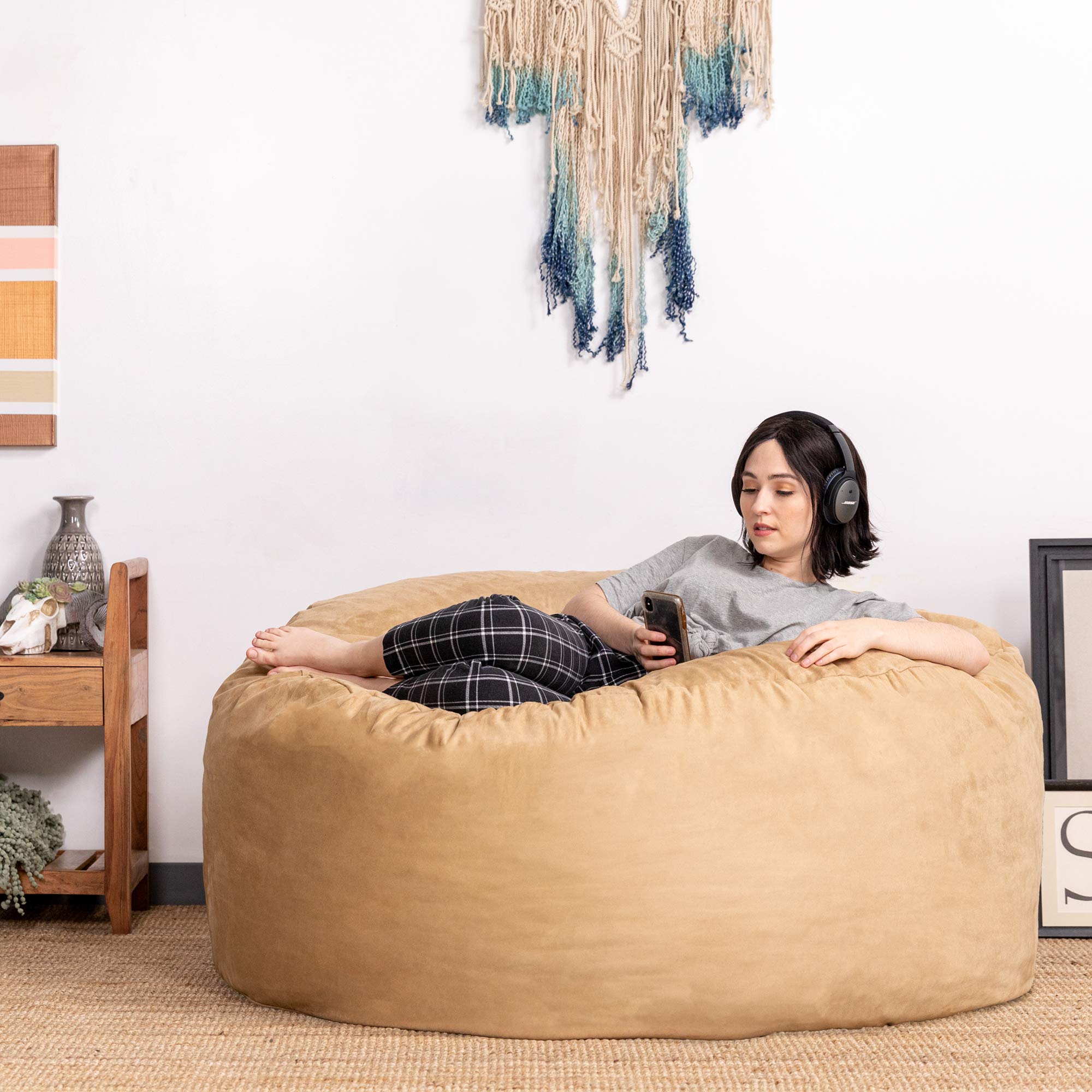 Jaxx 5 Foot Oversized Saxx Bean Bag Chair for Adults - Soft & Comfortable Camel Color - Perfect for Living Room, Bedroom, Game Room & Dorm Relaxation