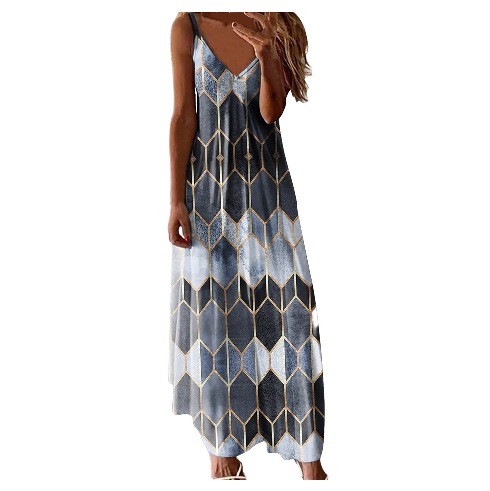 Women's Plus Size V-Neck Sleeveless Floral Print Maxi Dress - Casual Sexy Summer Sundress for Beach, Vacation & Outdoor Parties