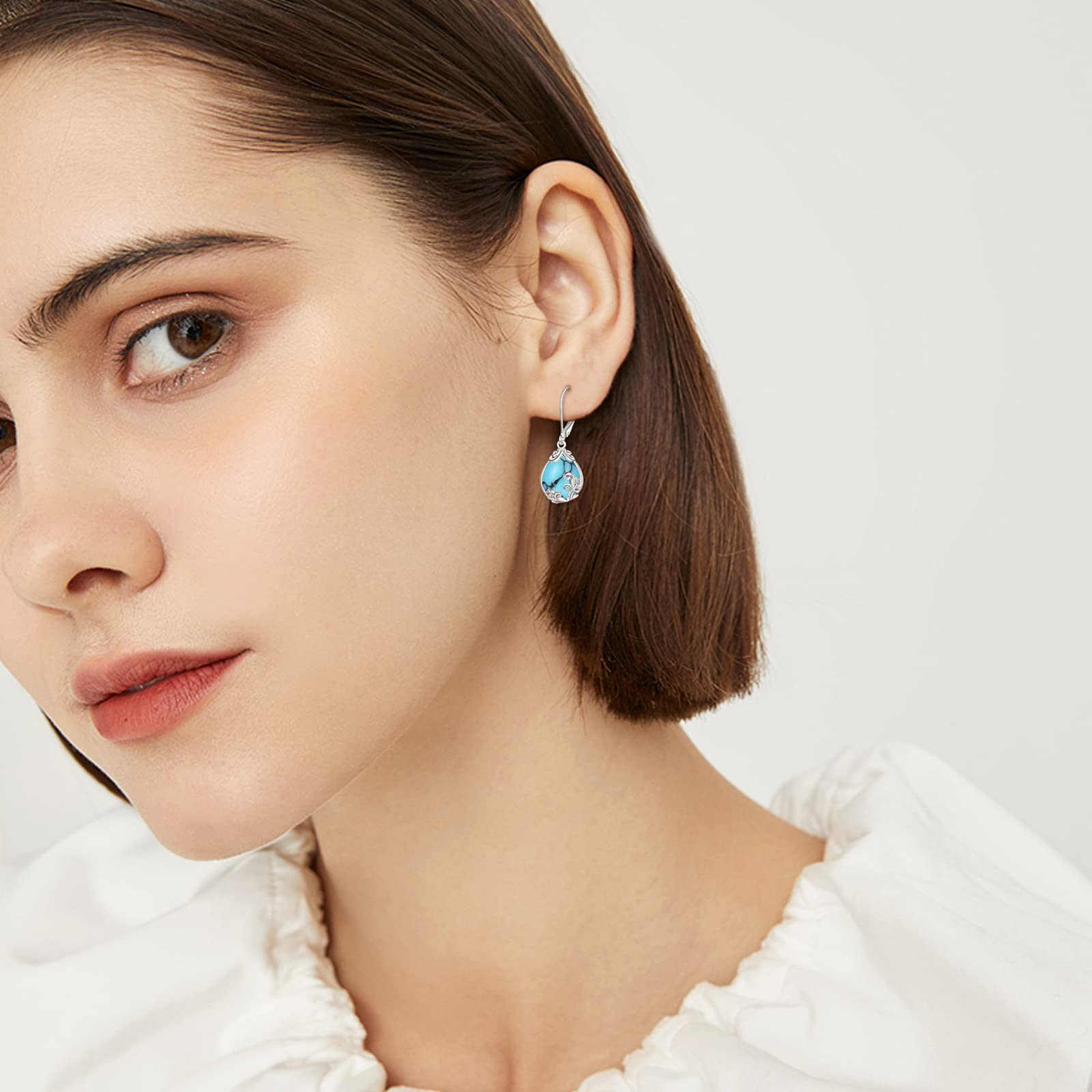 POPLYKE Sterling Silver Gemstone Filigree Teardrop Dangle Earrings with Crystal Accents - Elegant Leverback Jewelry for Women | Perfect for Weddings, Parties & Special Occasions