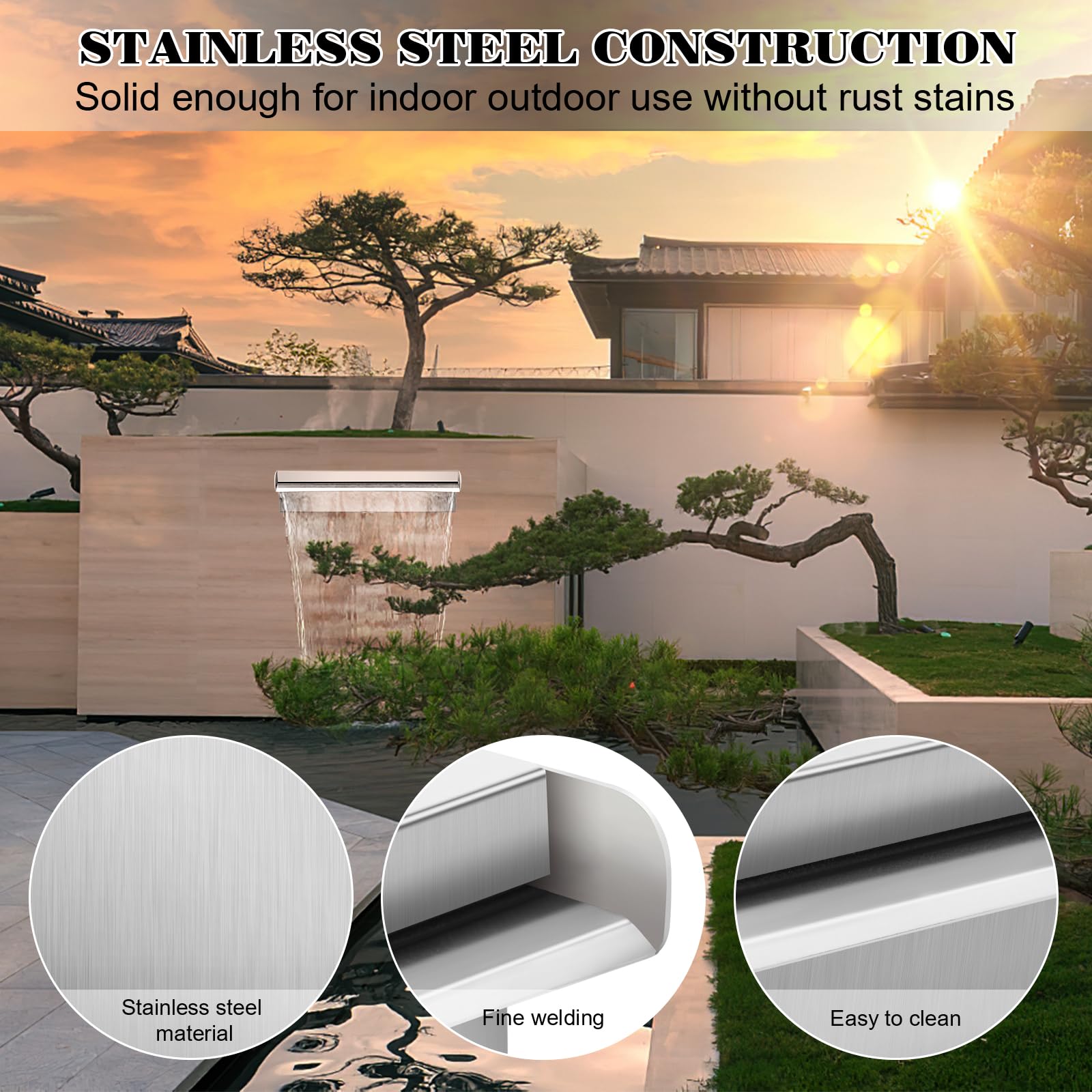 304 Stainless Steel Waterfall Pool Fountain - 17.7\