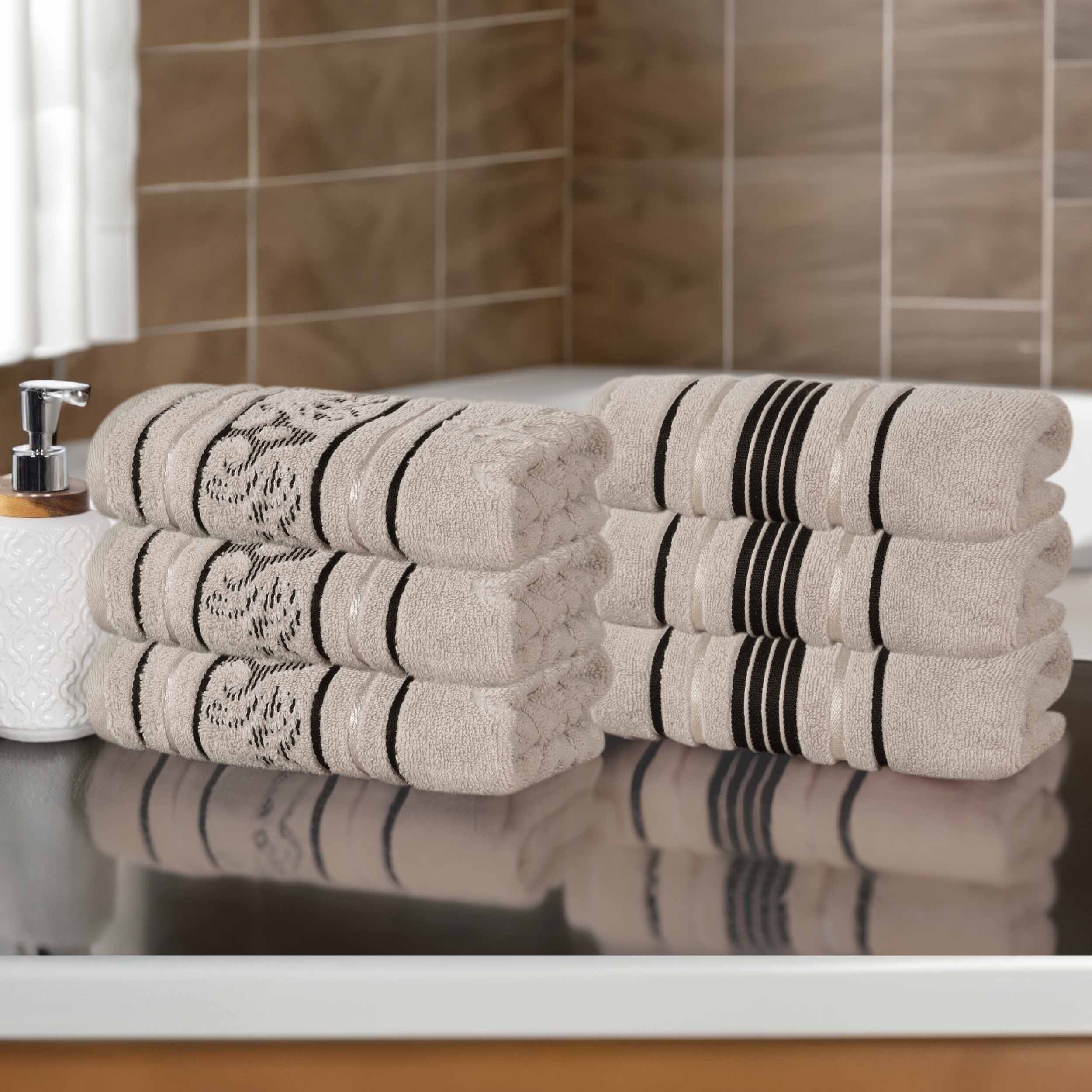Premium 6-Pack Sadie Zero Twist Cotton Hand Towels - Solid & Jacquard Floral Designs | Soft, Absorbent Bath & Kitchen Towels for Home, Spa, and Guest Use