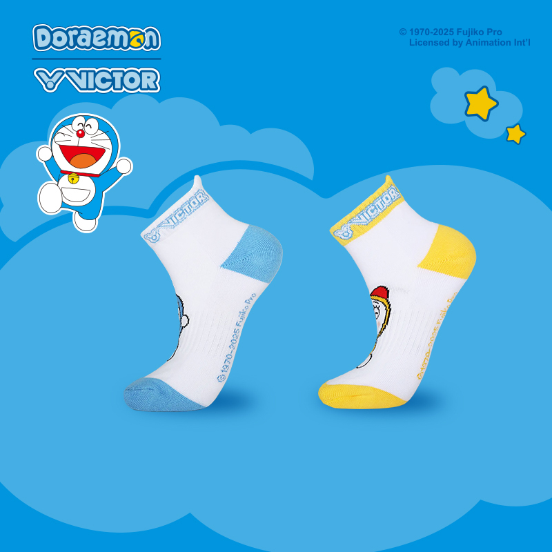 Victor X Doraemon Sports Socks SK515DRM - Anime Cartoon Character Athletic Socks for Running, Basketball & Casual Wear - Cute Doraemon Themed Comfortable Cotton Socks for Men & Women